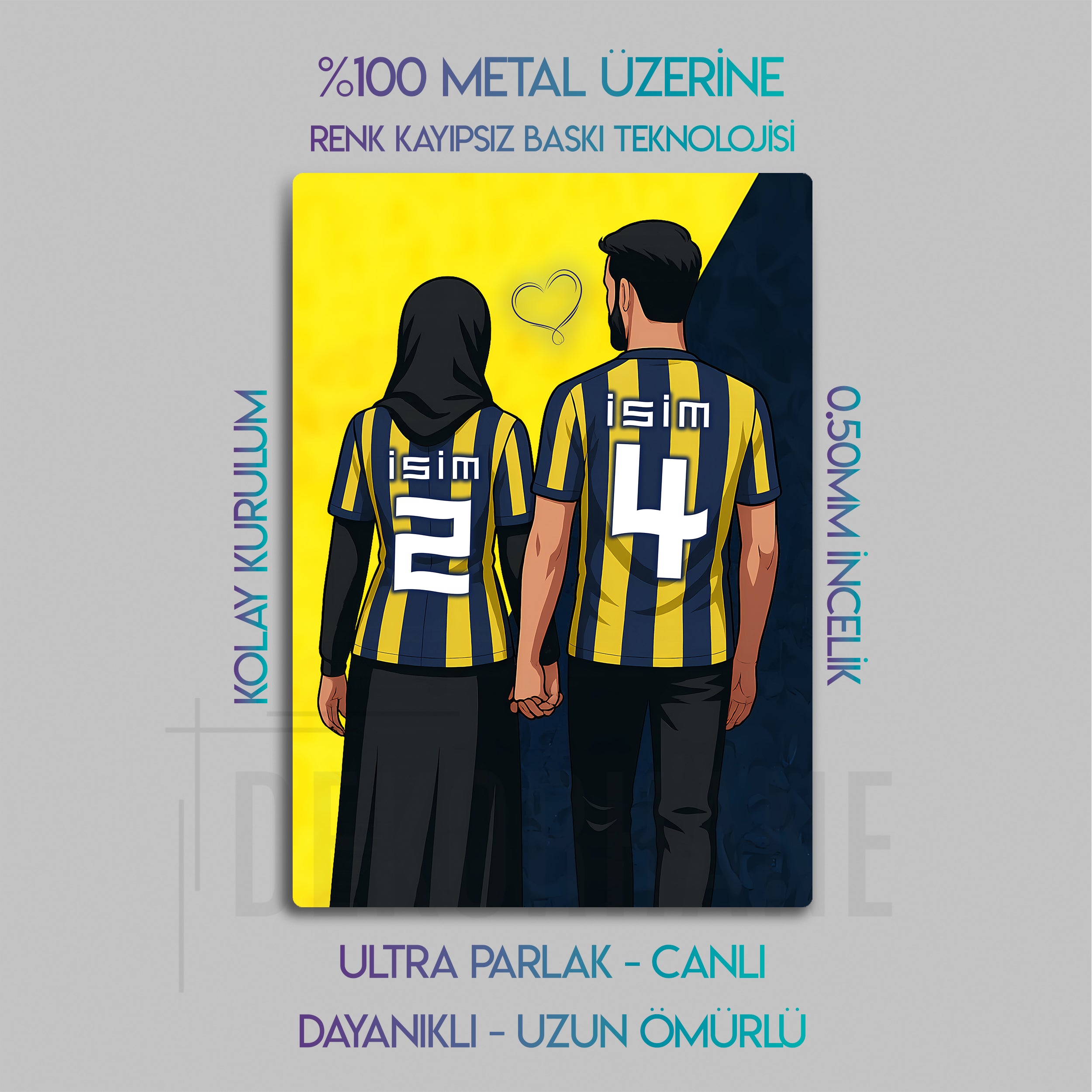 Fenerbahçe Sevgili Erkek Kadın Türbanlı - Kişiselleştirilebilir Metal Tablo