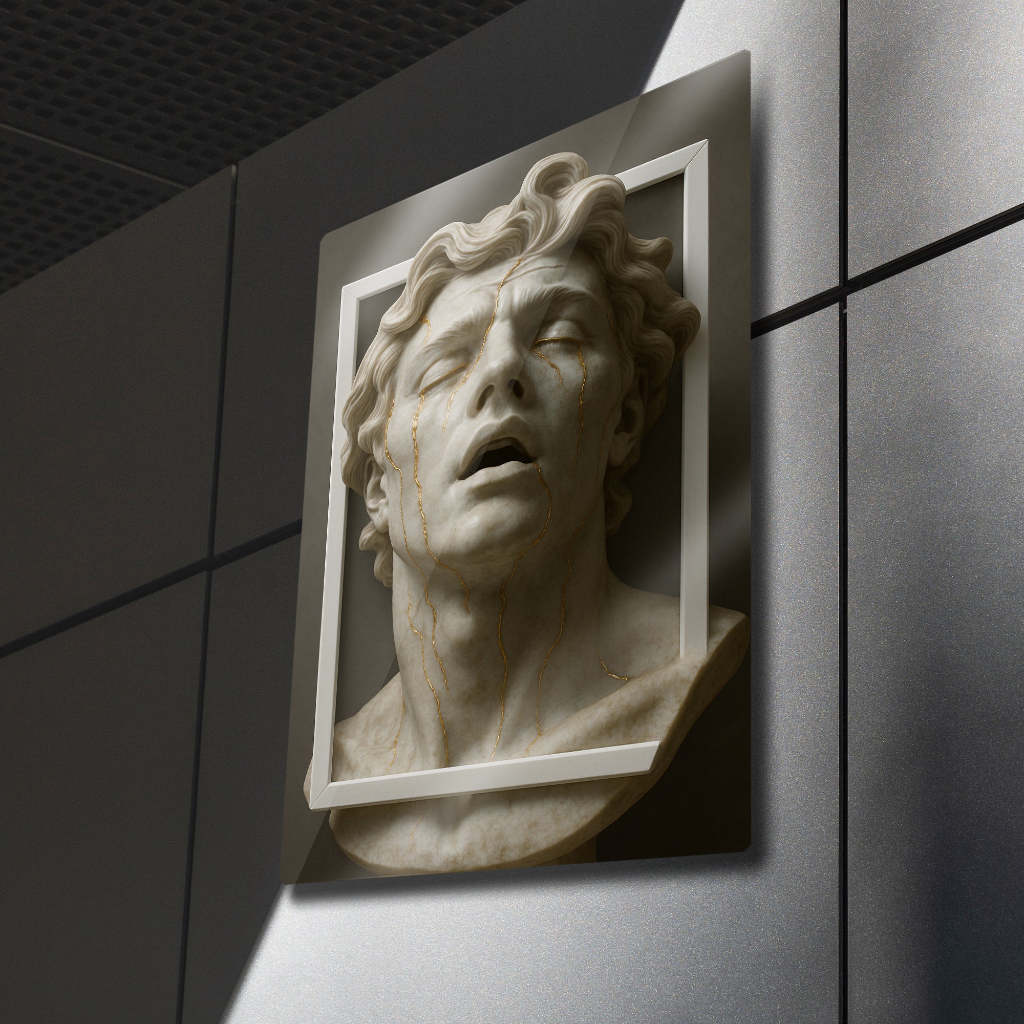 Kintsugi Efektli Dramatik Heykel Figürlü 3D - Metal Tablo