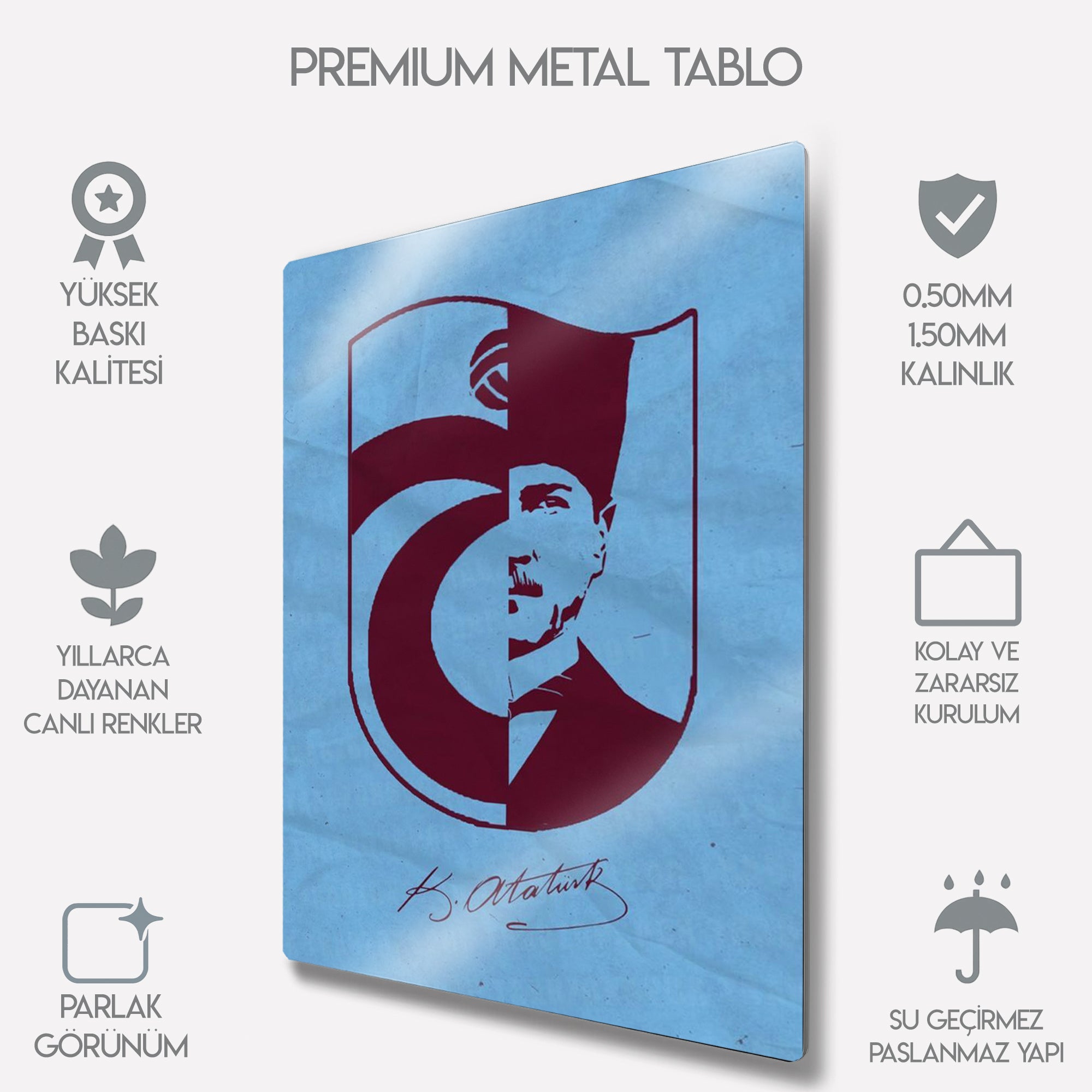 Trabzonspor Atatürk Tablosu Bordo Mavi - Metal Tablo