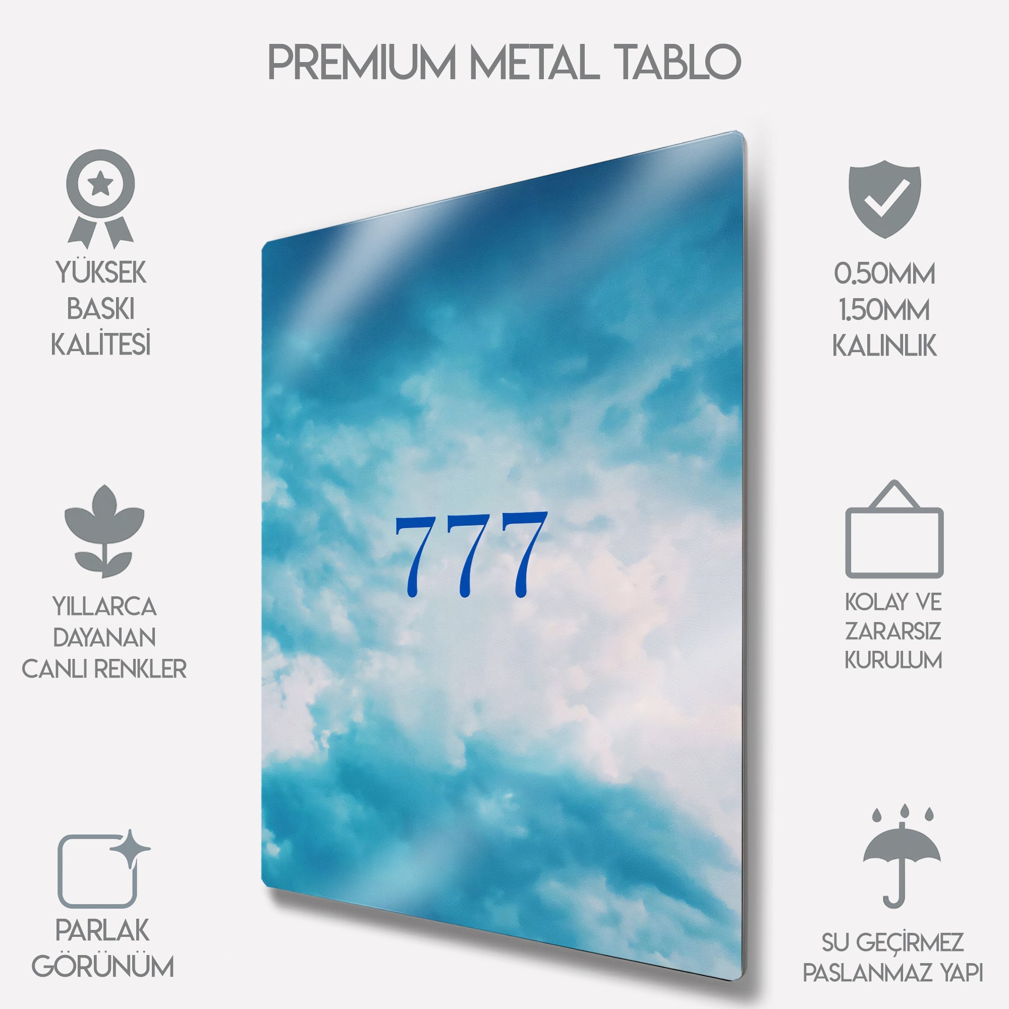 777 Tablosu Gökyüzü Temalı Şans ve Enerji - Metal Tablo