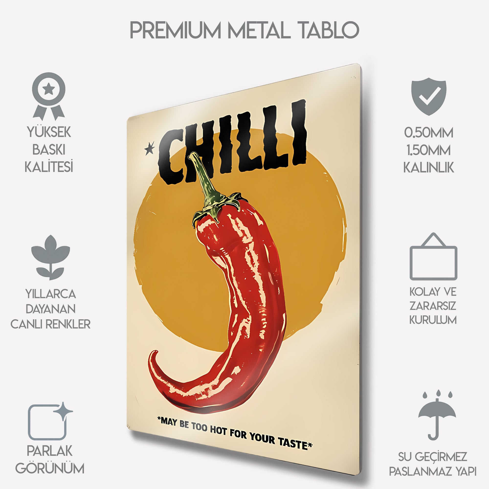 Chilli Tablosu Retro Kırmızı Biber Tasarım - Metal Tablo