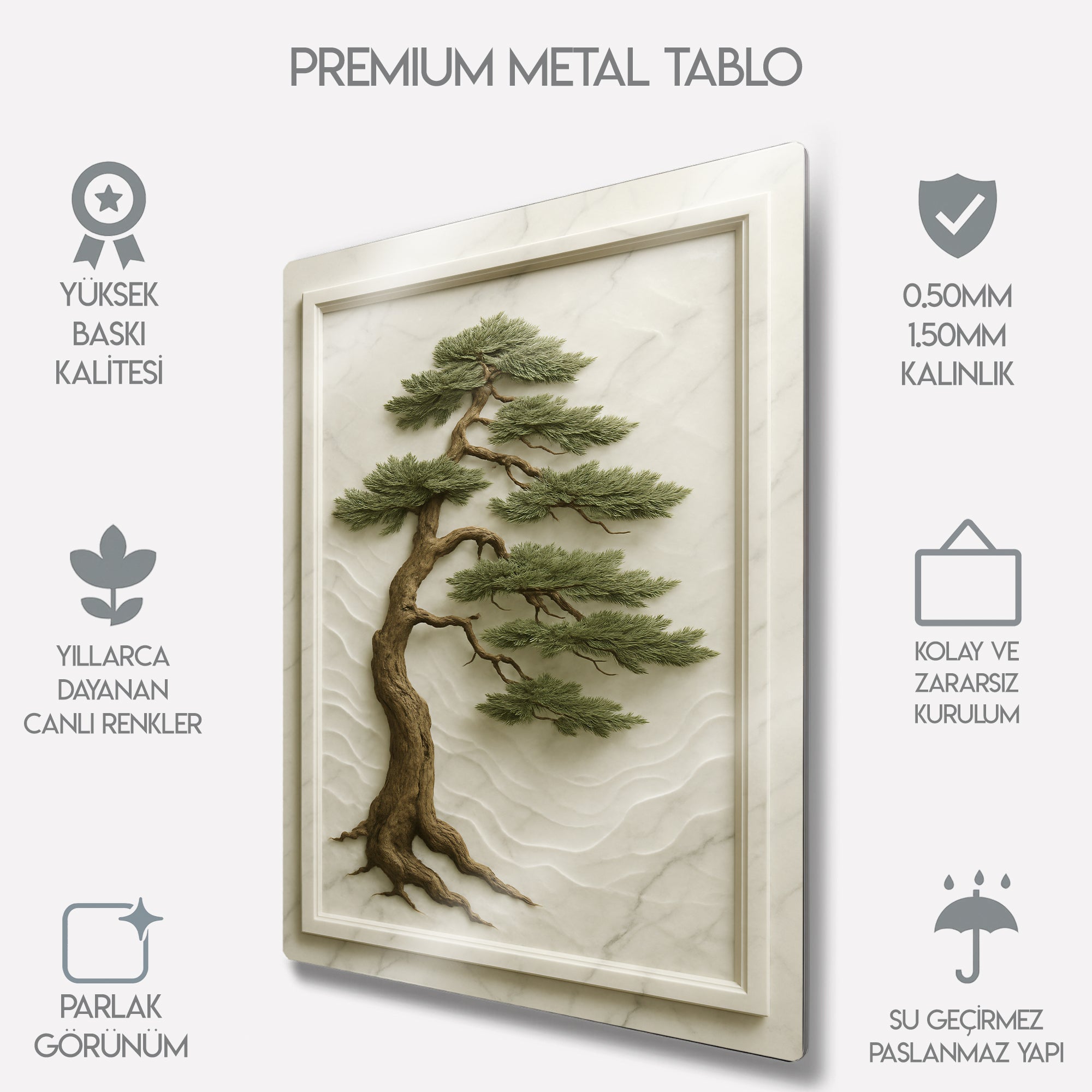 3D Kabartma Bonsai Tablosu Doğa ve Zen Temalı Dekor - Metal Tablo