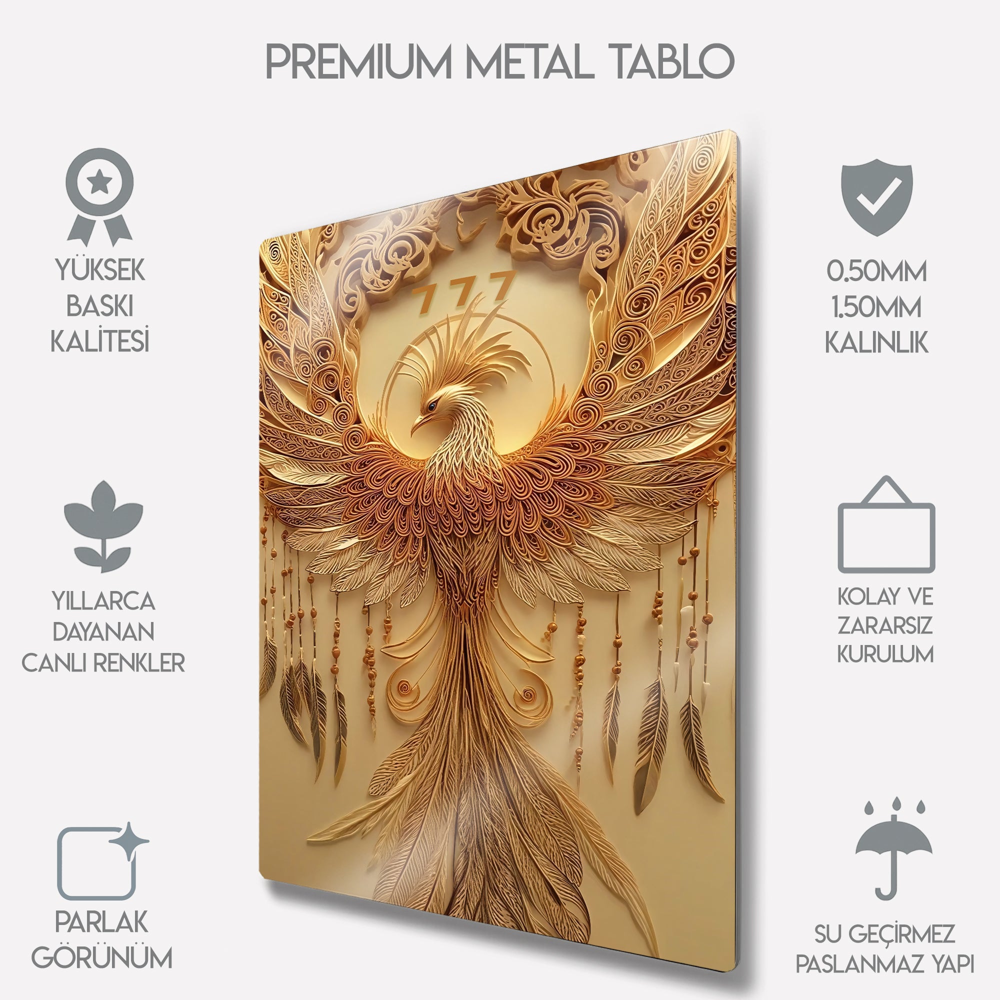 Anka Kuşu Tablosu 777 Şans ve Yeniden Doğuş - Metal Tablo