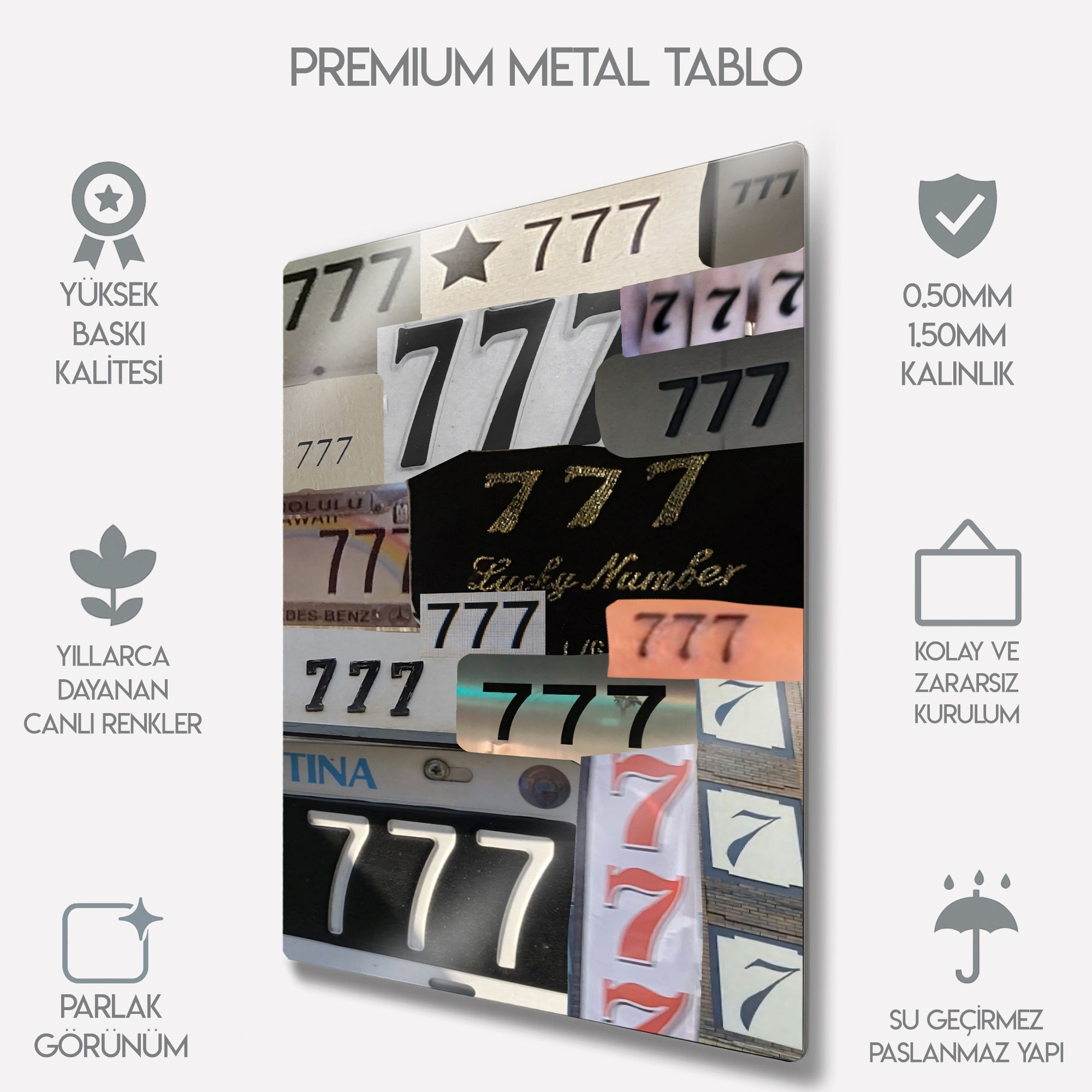 777 Tablosu Şans ve Bereket Sembolü Dekor - Metal Tablo