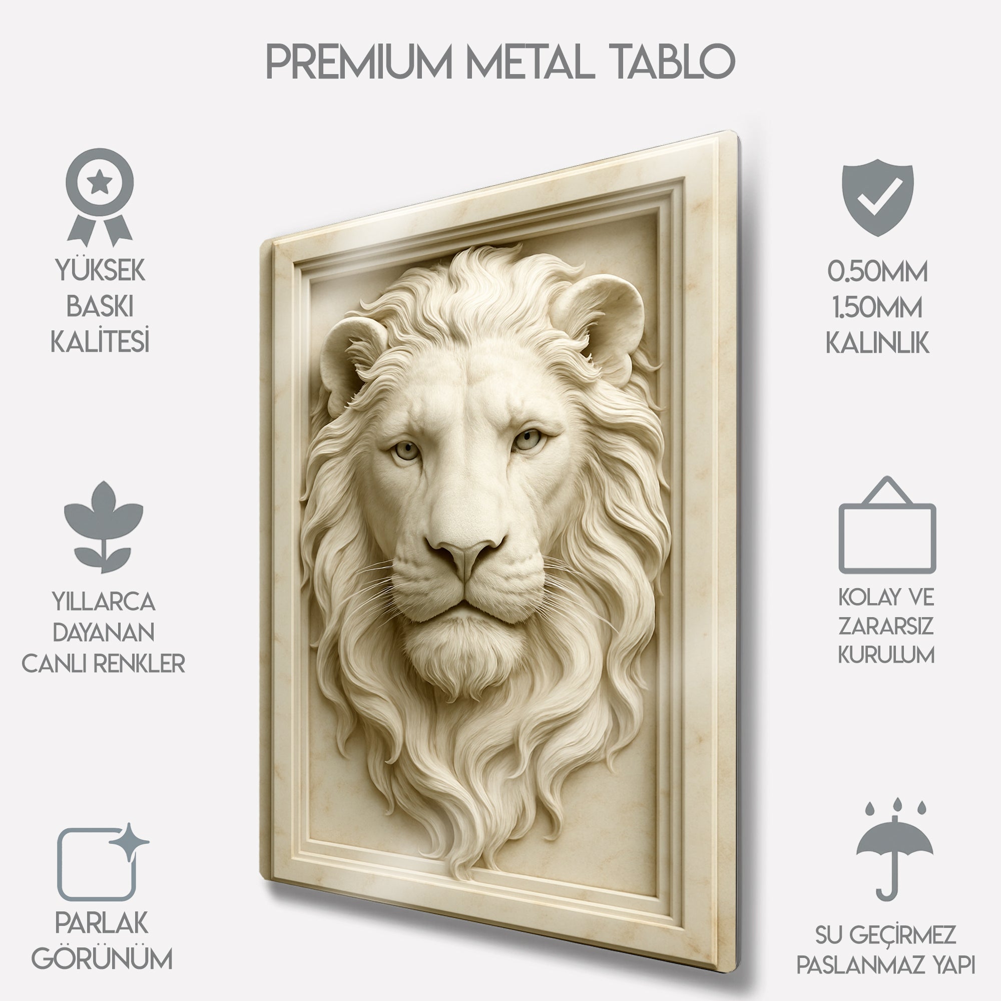 Aslan 3D Kabartma - Metal Tablo