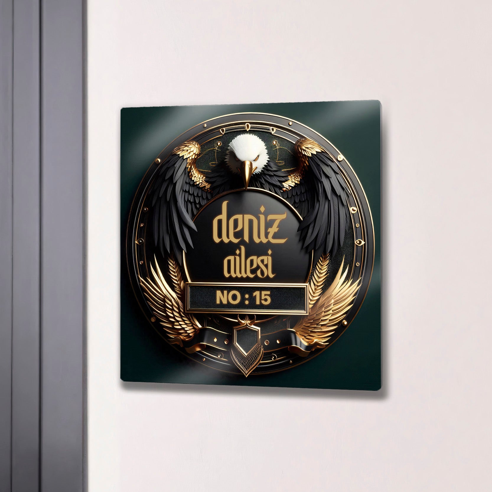 Kişiye Özel Metal Kapı İsimliği - Kartal Temalı, Villa Daire Numaralık