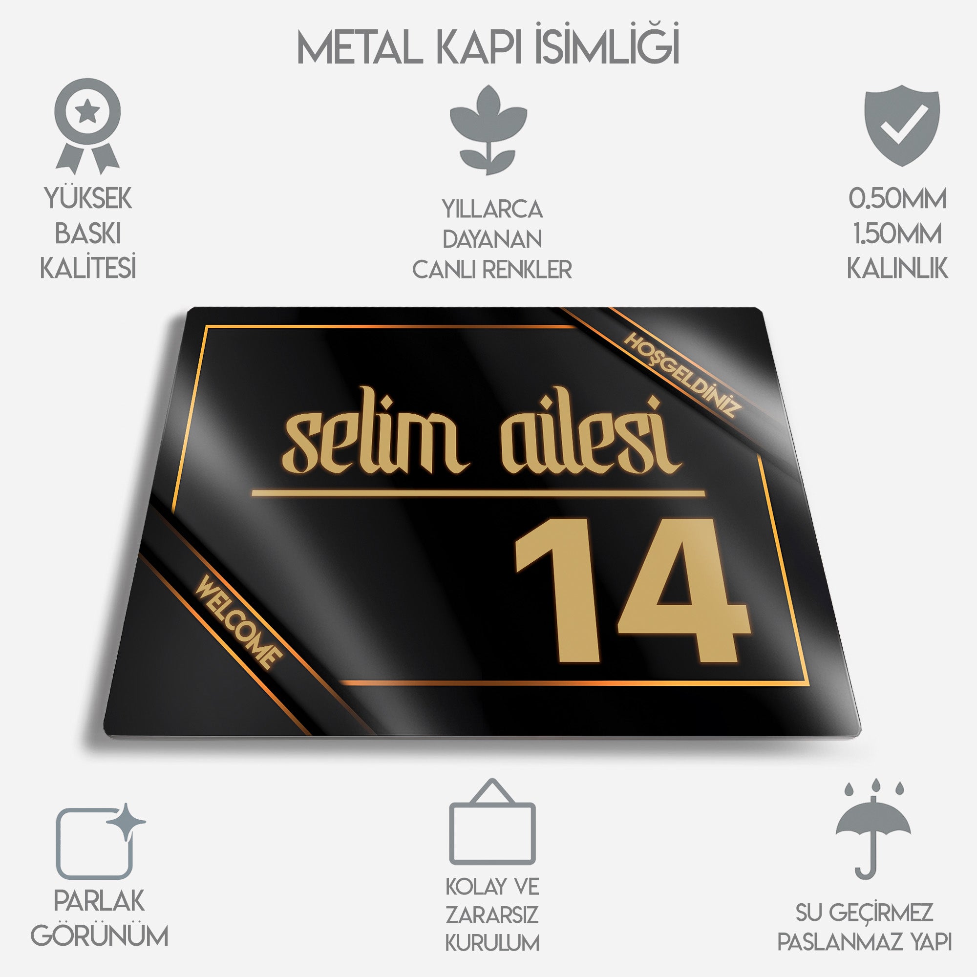 Kişiye Özel Metal Kapı İsimliği - Siyah Aile Hoşgeldiniz