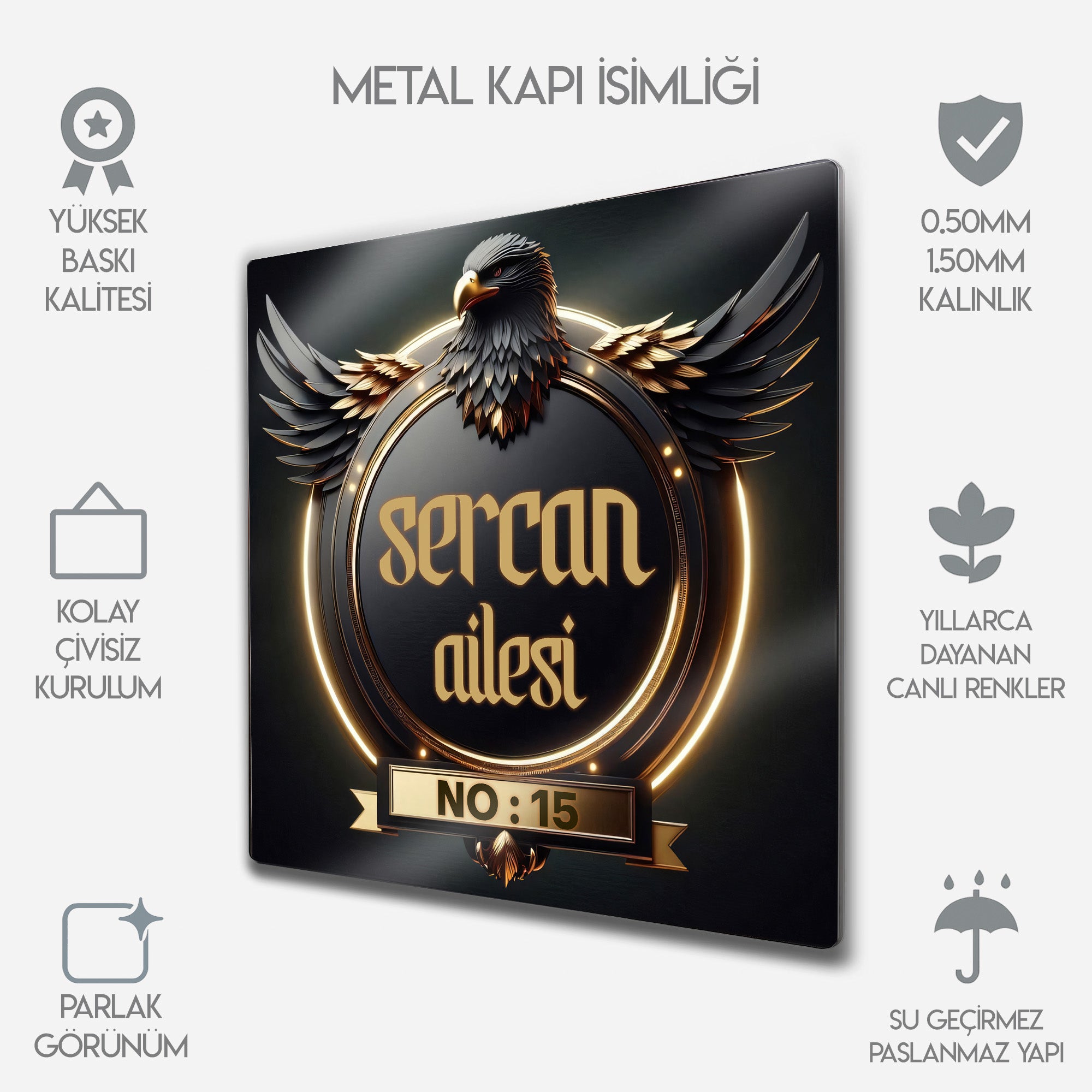 Kişiye Özel Metal Kapı İsimliği - Kartal Numaralık Süs
