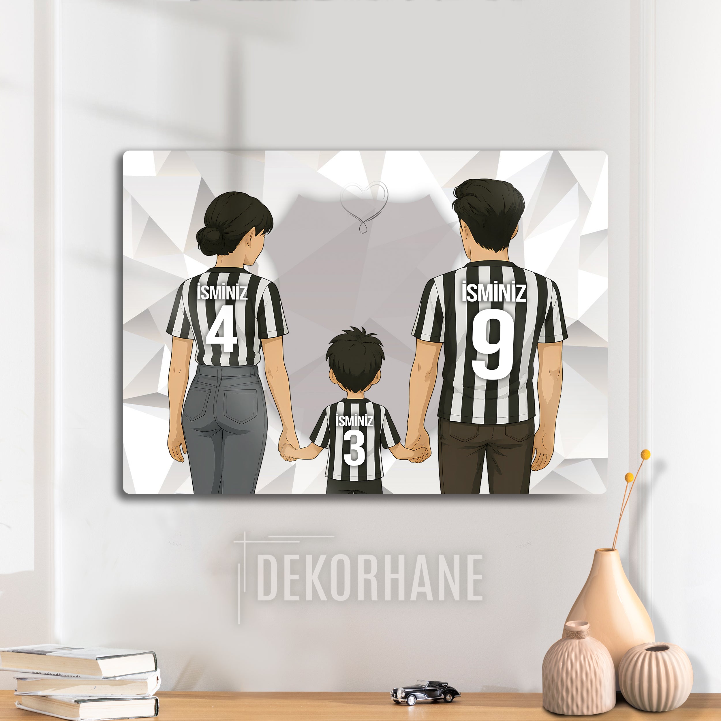 Beşiktaş Aile Baba Oğul Anne - Kişiselleştirilebilir Metal Tablo