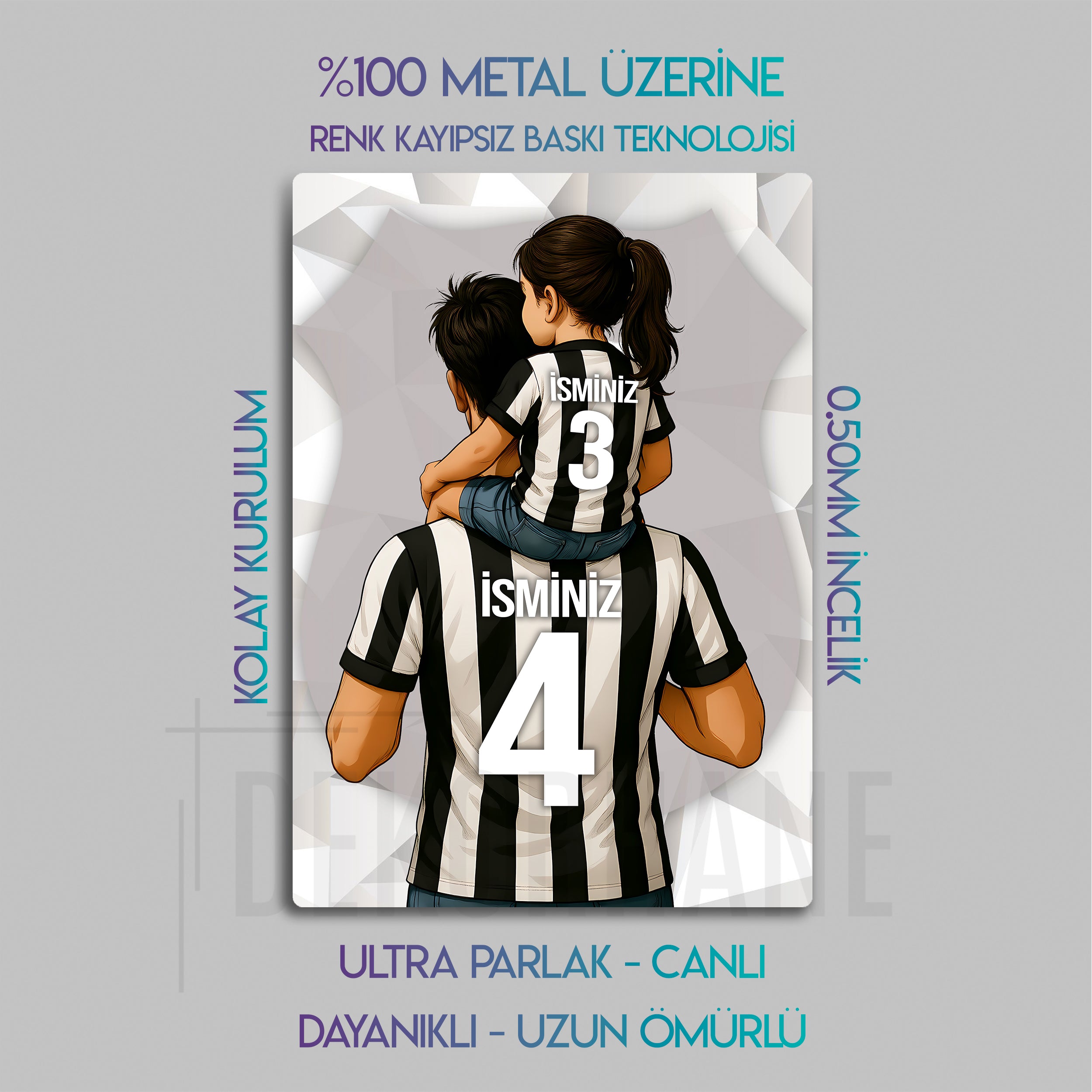 Beşiktaş Baba Kız Çocuk - Kişiselleştirilebilir Metal Tablo