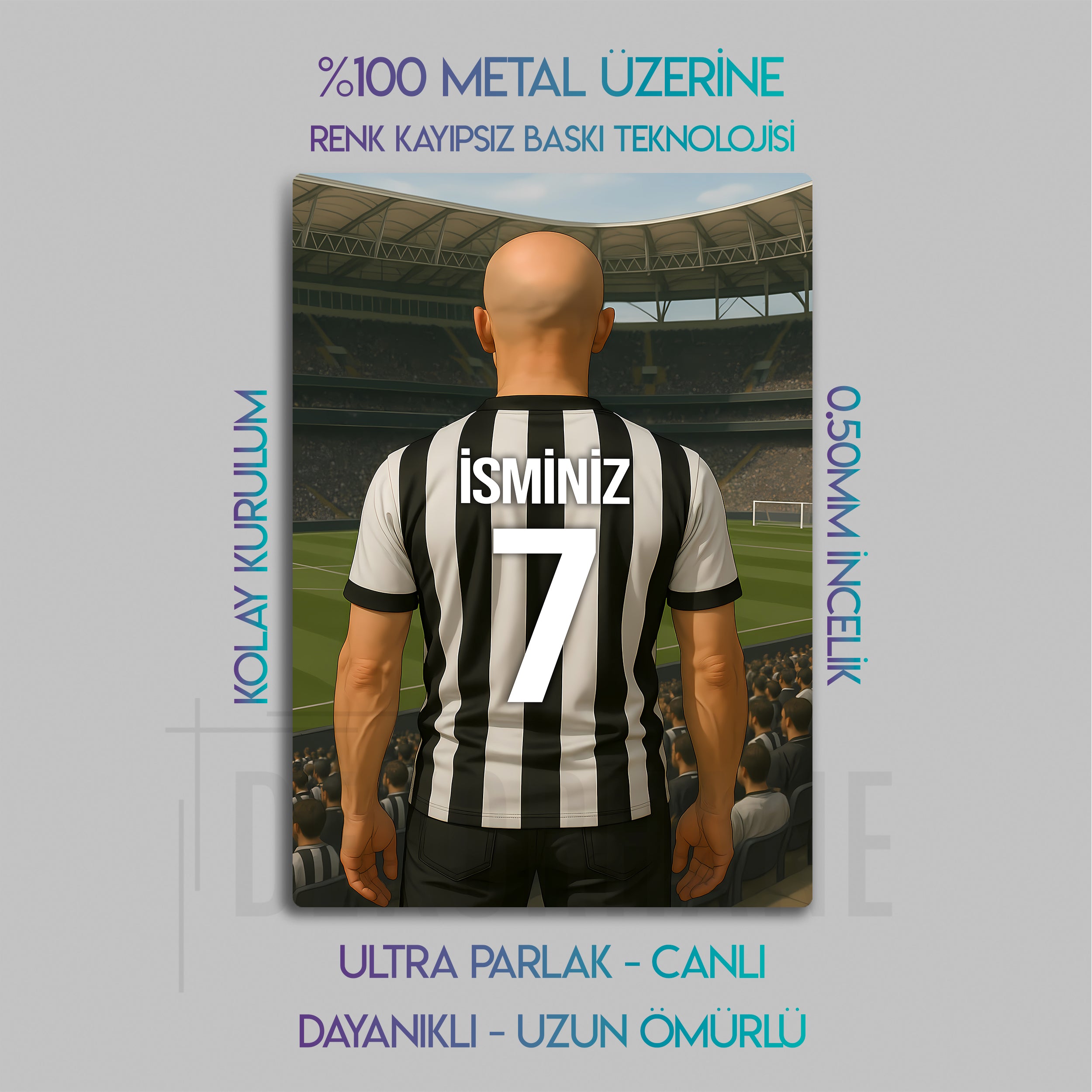 Beşiktaş Bireysel Stadyum Temalı Kel - Kişiselleştirilebilir Metal Tablo