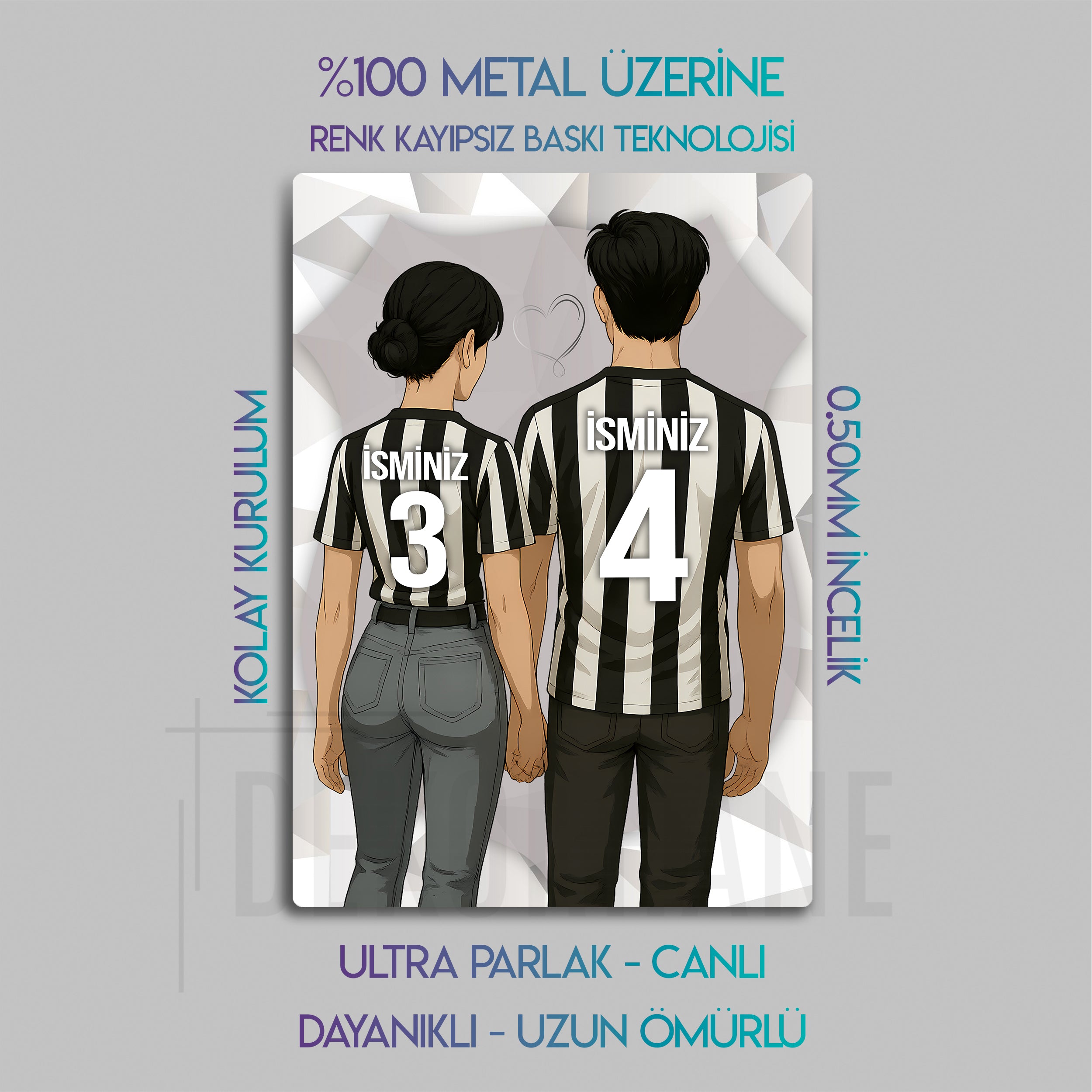 Beşiktaş Sevgili Erkek Kadın - Kişiselleştirilebilir Metal Tablo