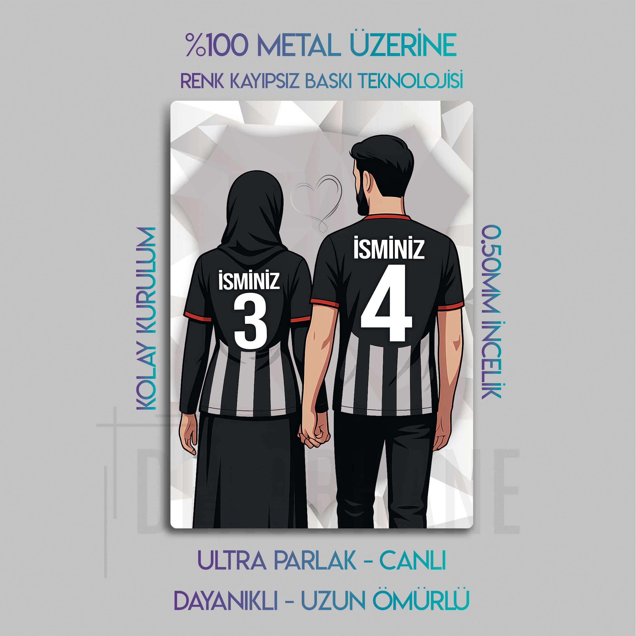 Beşiktaş Sevgili Erkek Kadın Türbanlı - Kişiselleştirilebilir Metal Tablo