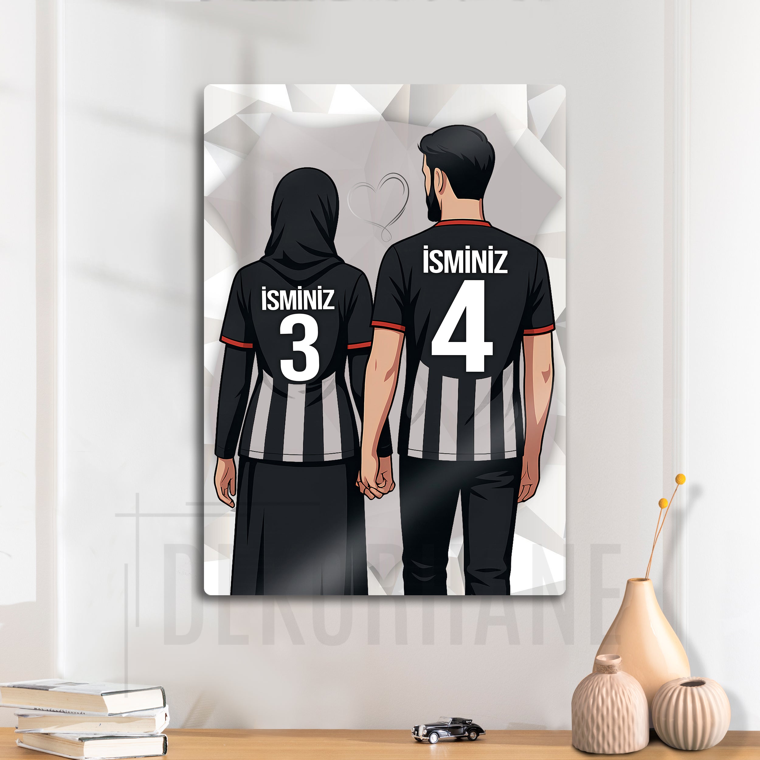 Beşiktaş Sevgili Erkek Kadın Türbanlı - Kişiselleştirilebilir Metal Tablo