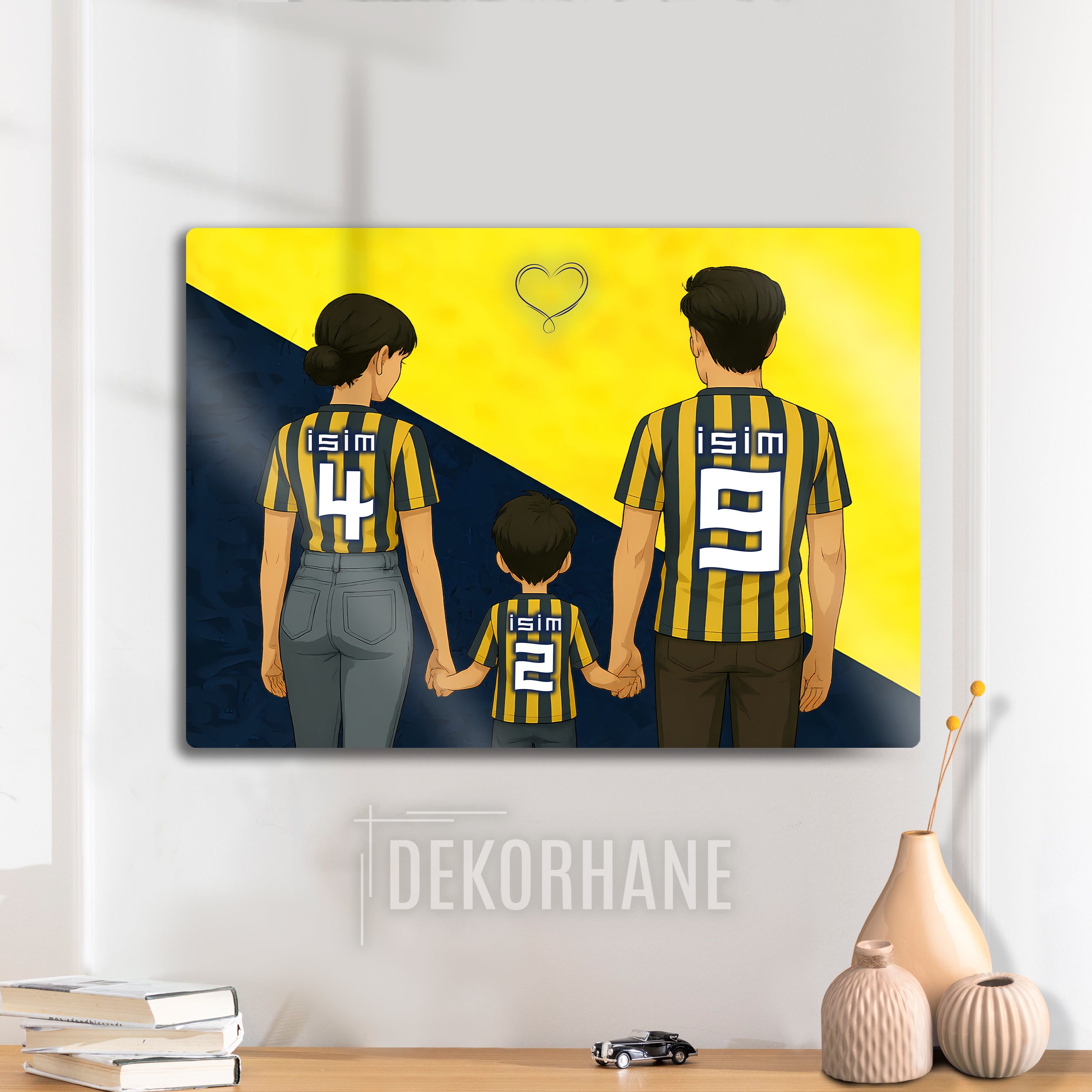 Fenerbahçe Aile Baba Oğul Anne - Kişiselleştirilebilir Metal Tablo