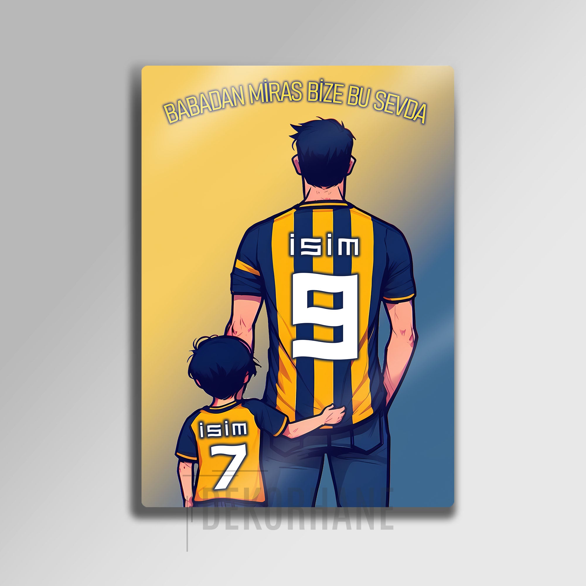 Sarı Lacivert Baba Oğul - Kişiselleştirilebilir Metal Tablo