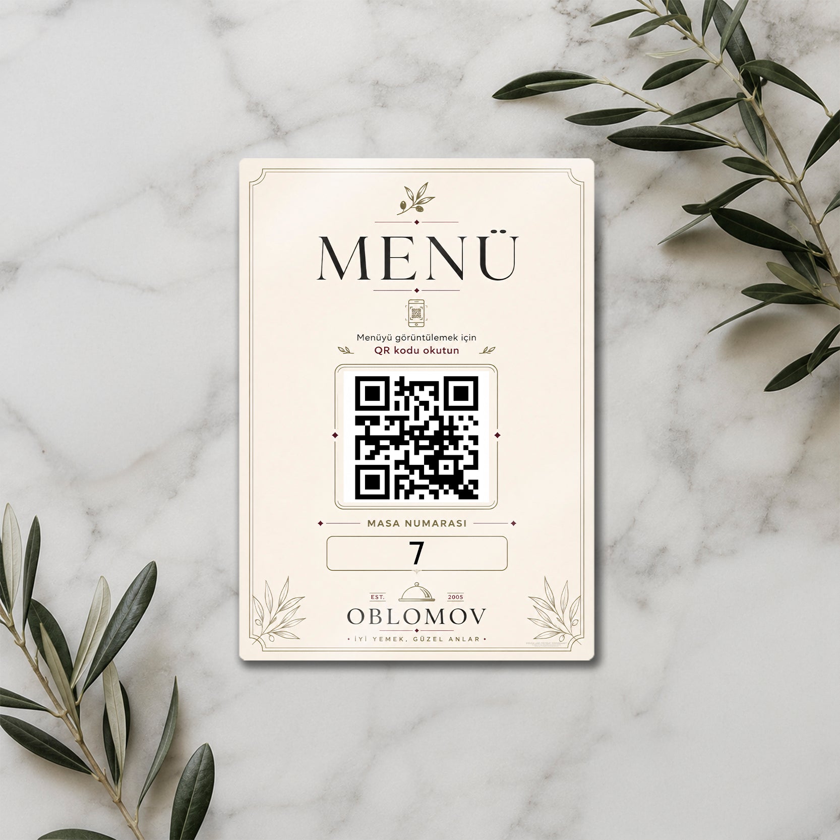 QR Menü ve Masa Numarası Levhası – Kafe Restoran Metal Baskı
