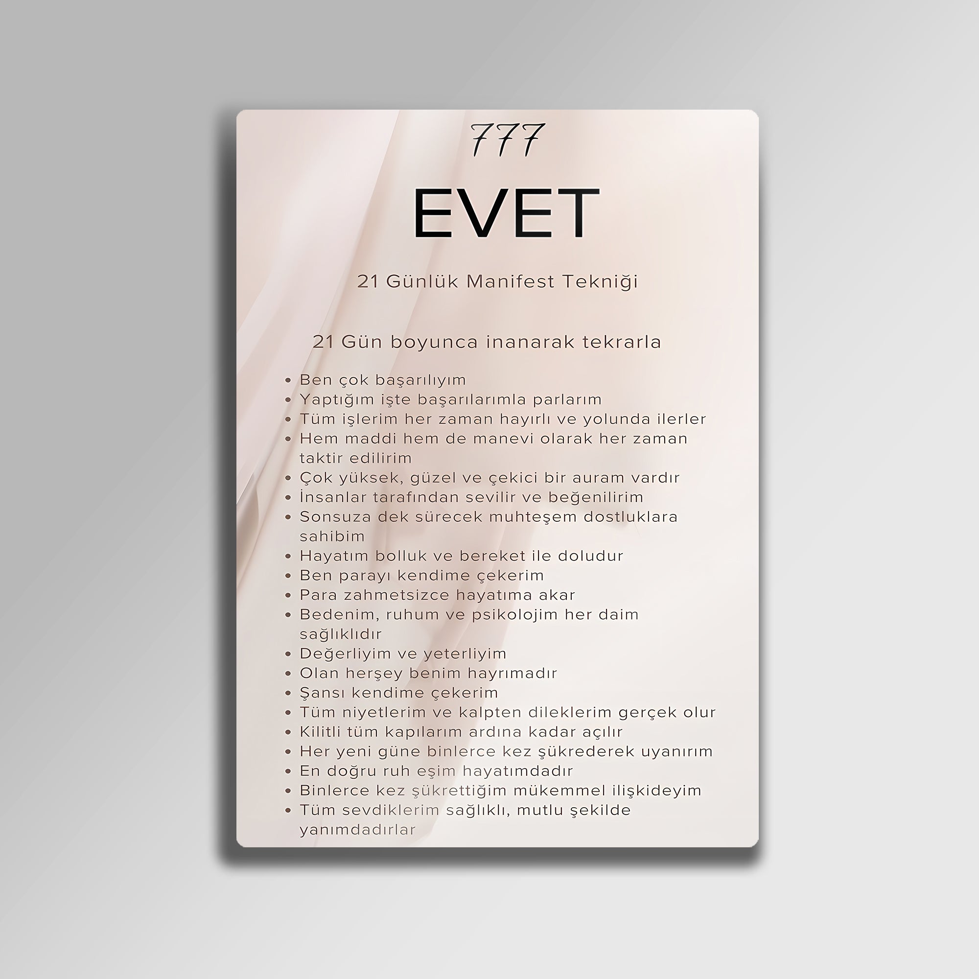 Manifest Tablosu 21 Günlük Motivasyon Sözü - Metal Tablo