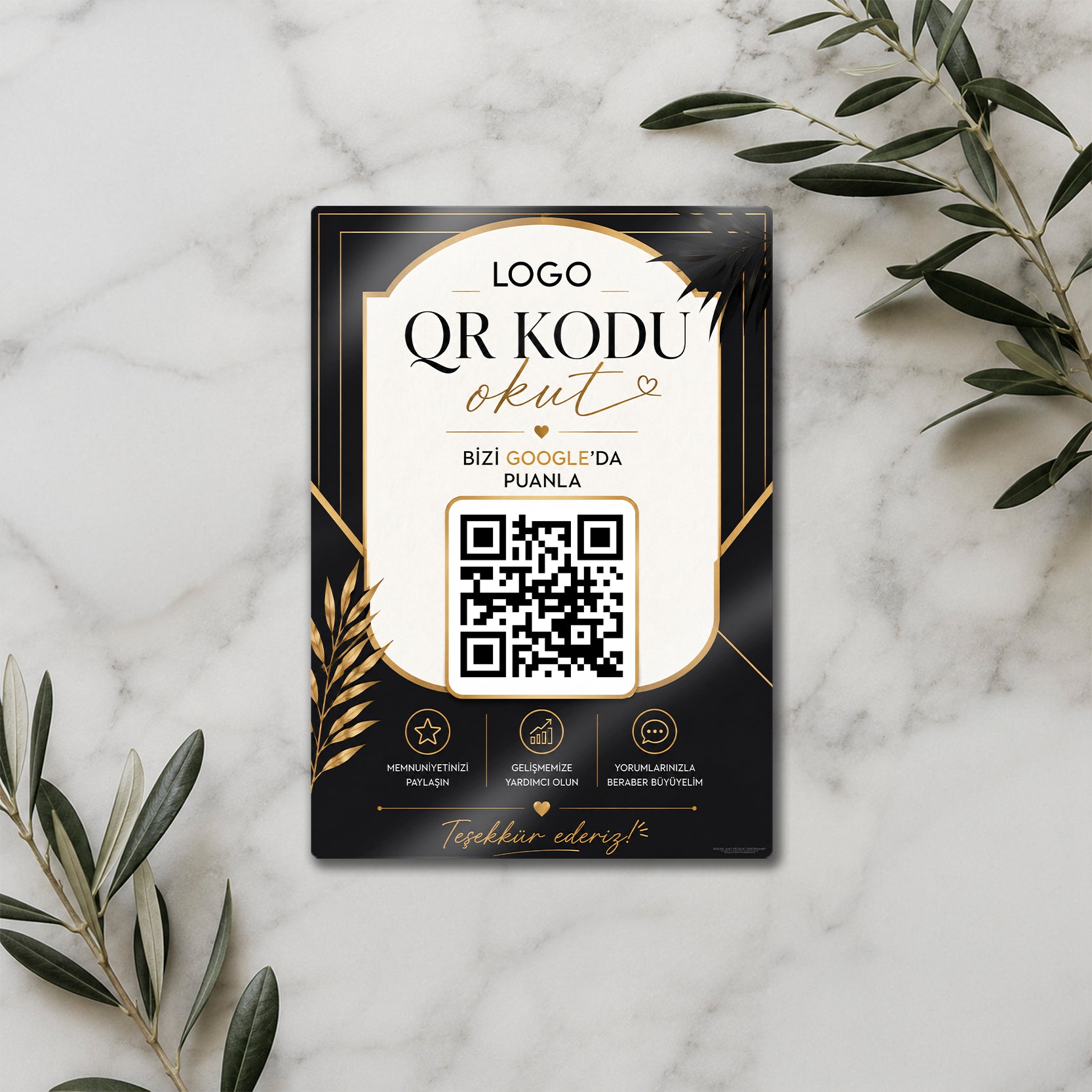 Metal Google Yorum QR Kodlu – Logolu İşletme Değerlendirme Yorum Puan Levhası