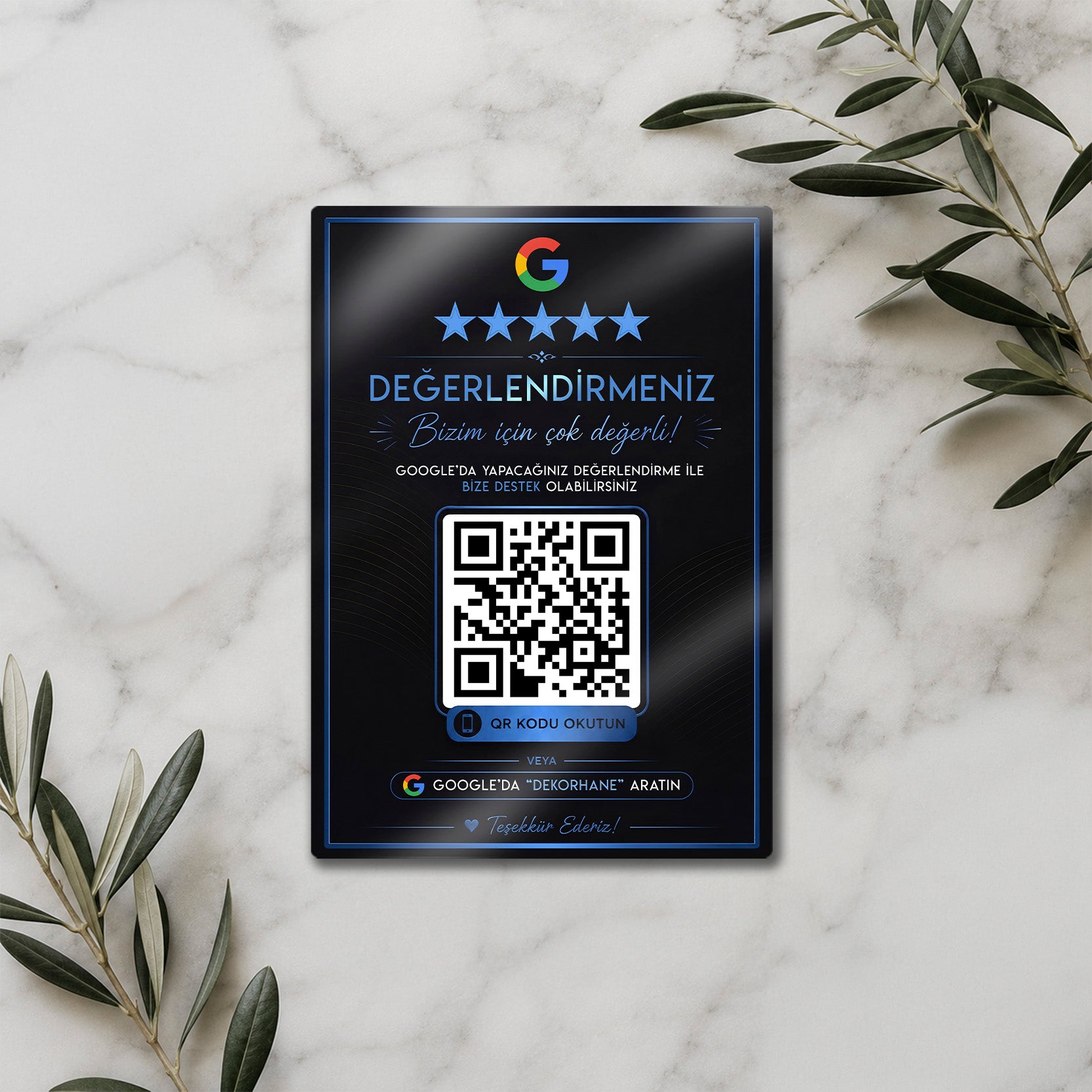 Google Değerlendirme QR Kodu - Metal Levha Mavi