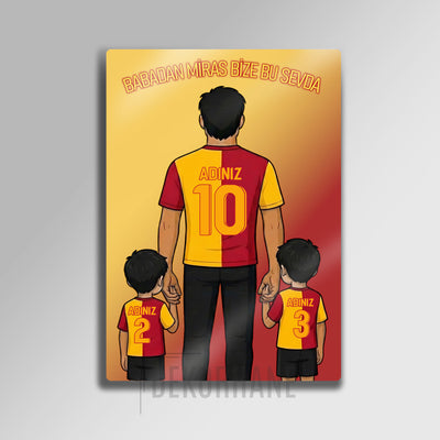 Sarı Kırmızı Baba Oğullar - Kişiselleştirilebilir Metal Tablo