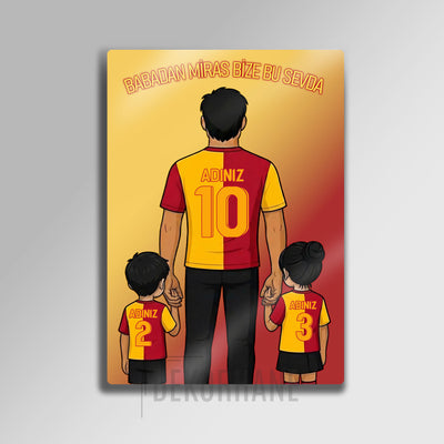 Sarı Kırmızı Baba Kız, Erkek Çocuk - Kişiselleştirilebilir Metal Tablo