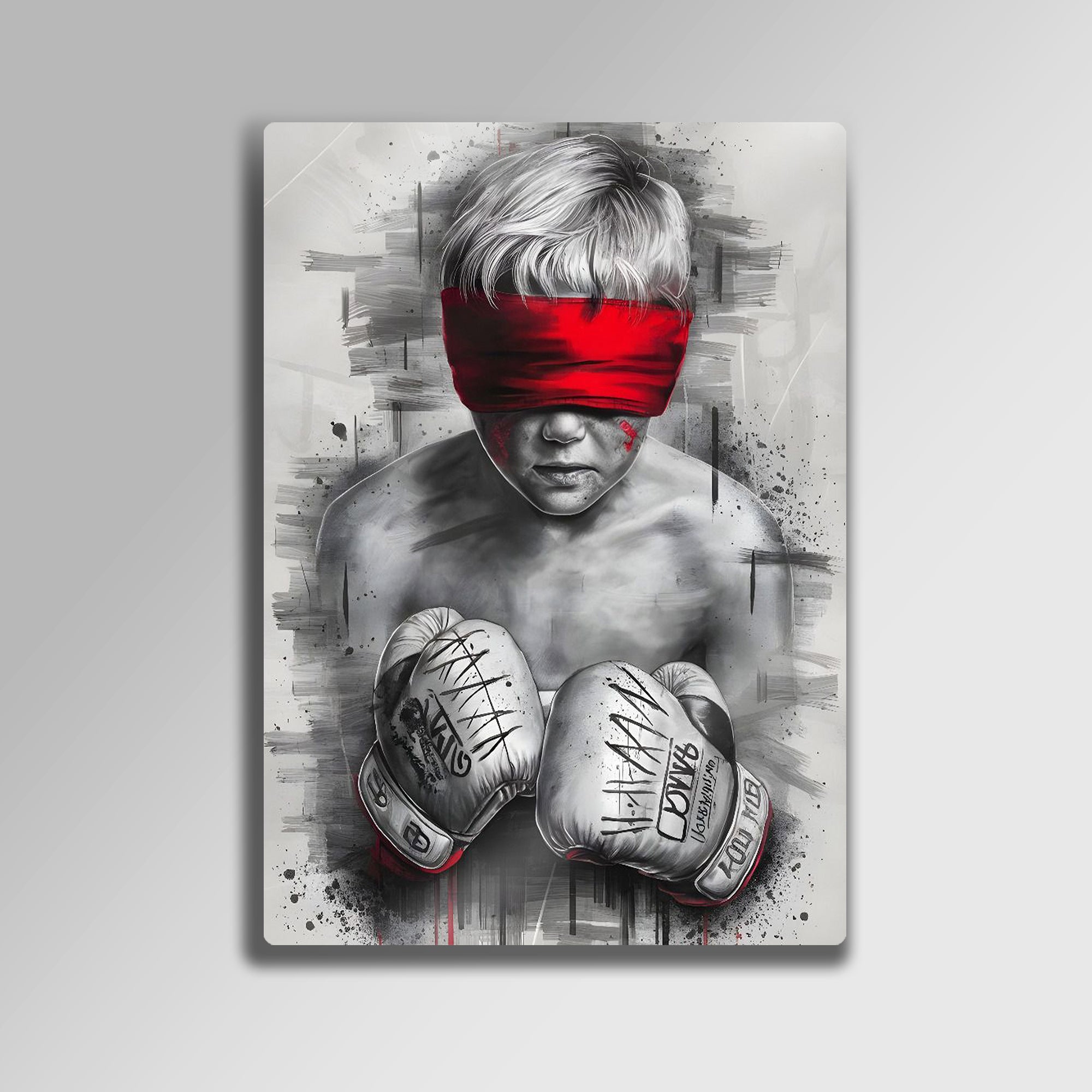 Kırmızı Bantlı Boksör Çocuk - Metal Tablo