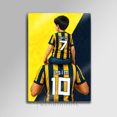 Sarı Lacivert, Baba Erkek Çocuk - Kişiselleştirilebilir Metal Tablo