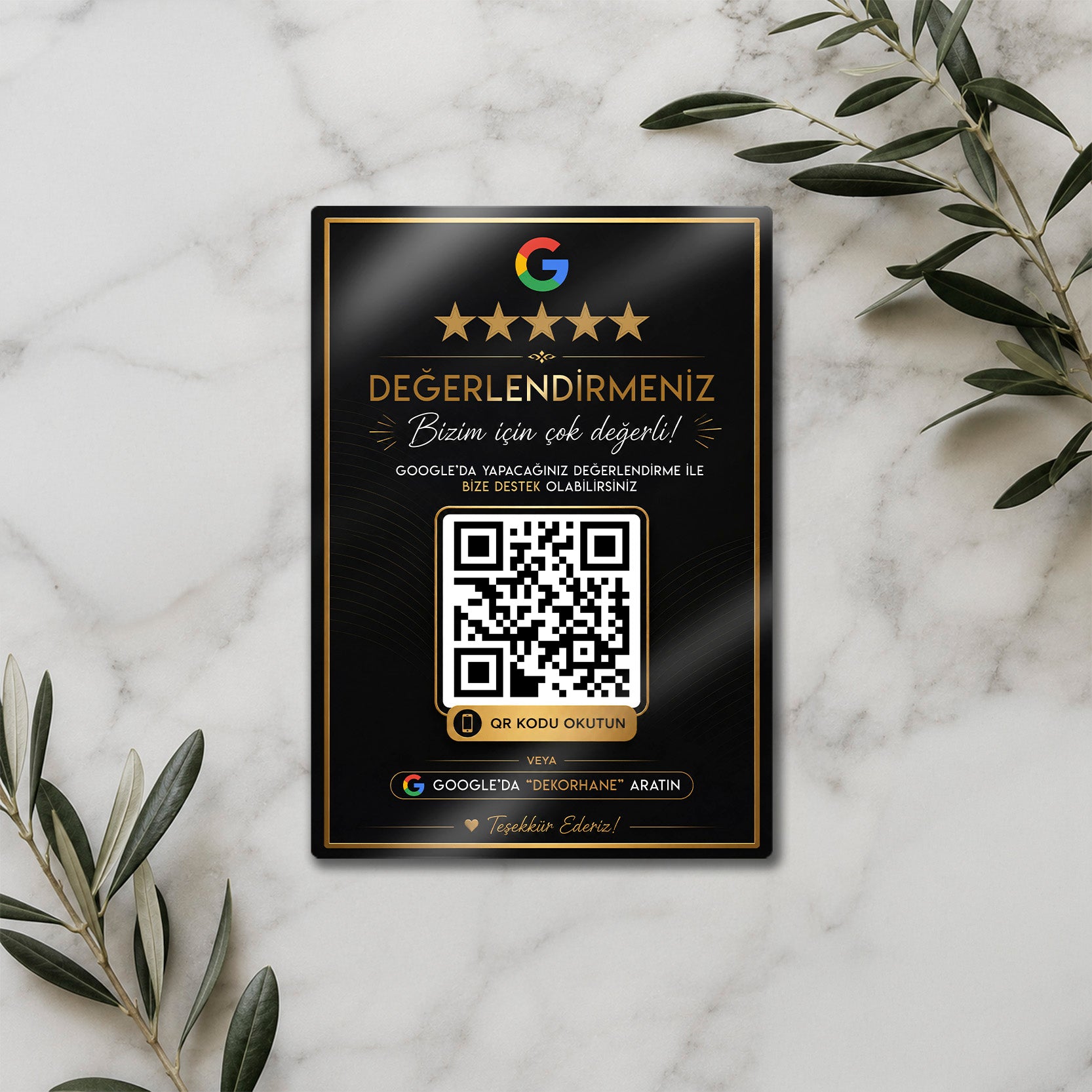 Google Değerlendirme QR Kodu - Metal Levha Gold