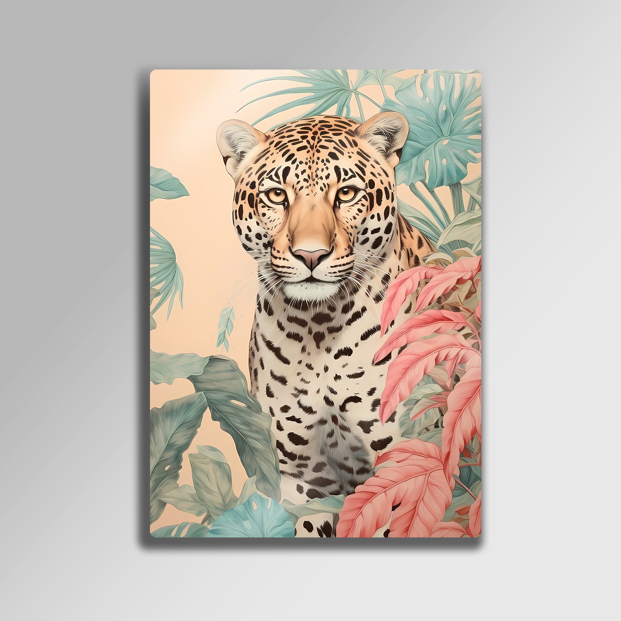 Tropikal Yapraklar Arasında Leopar - Metal Tablo