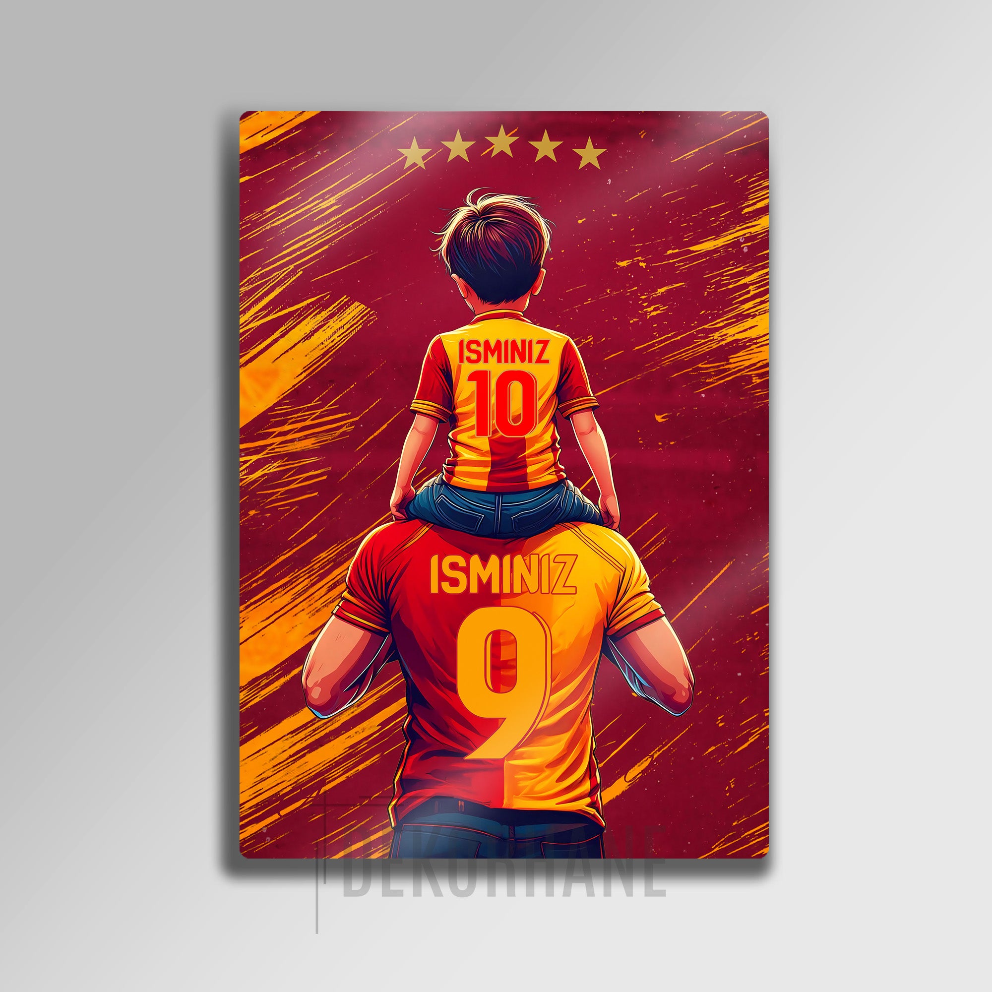 Sarı Kırmızı Baba Oğul - Kişiselleştirilebilir Metal Tablo