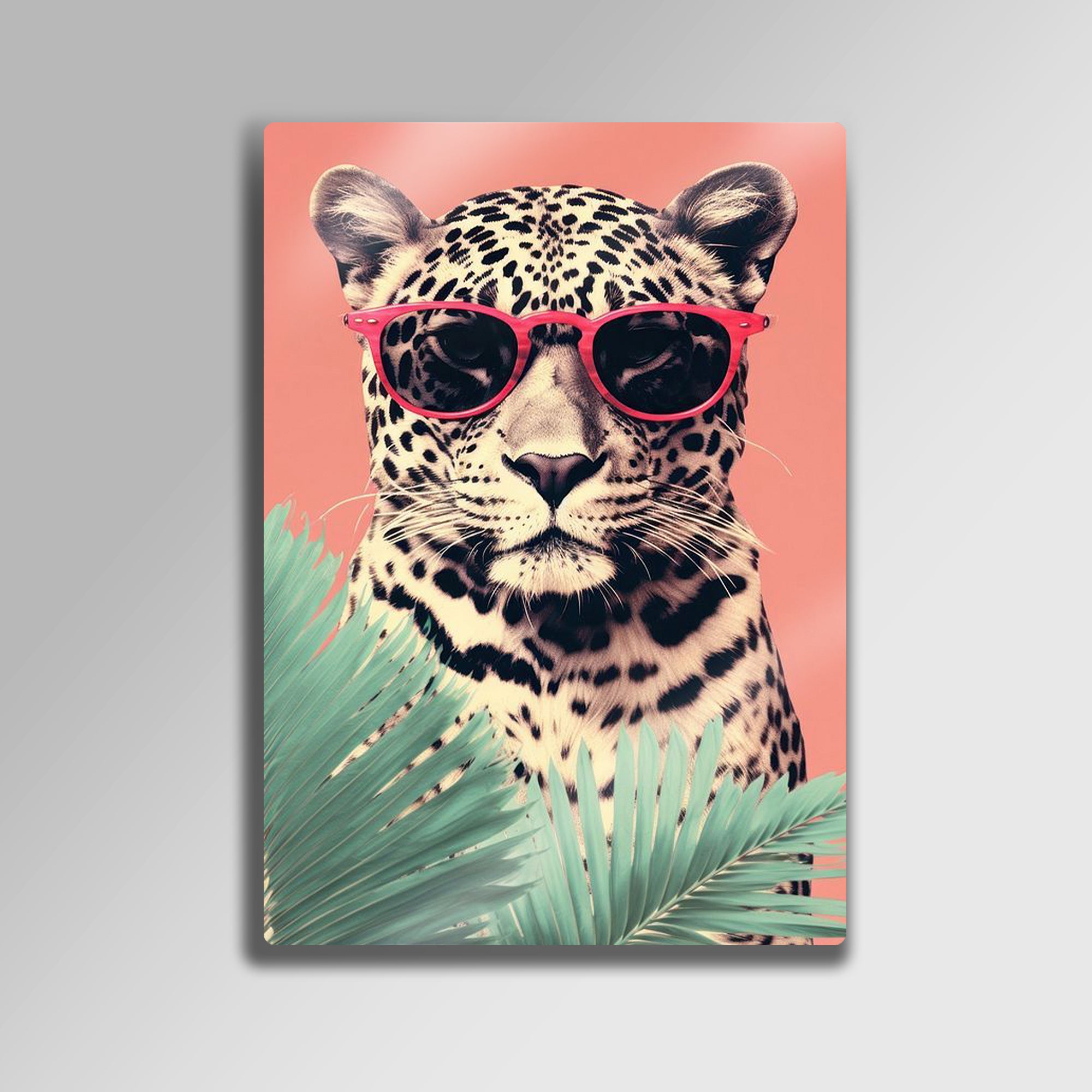 Leopar Güneş Gözlüklü - Metal Tablo