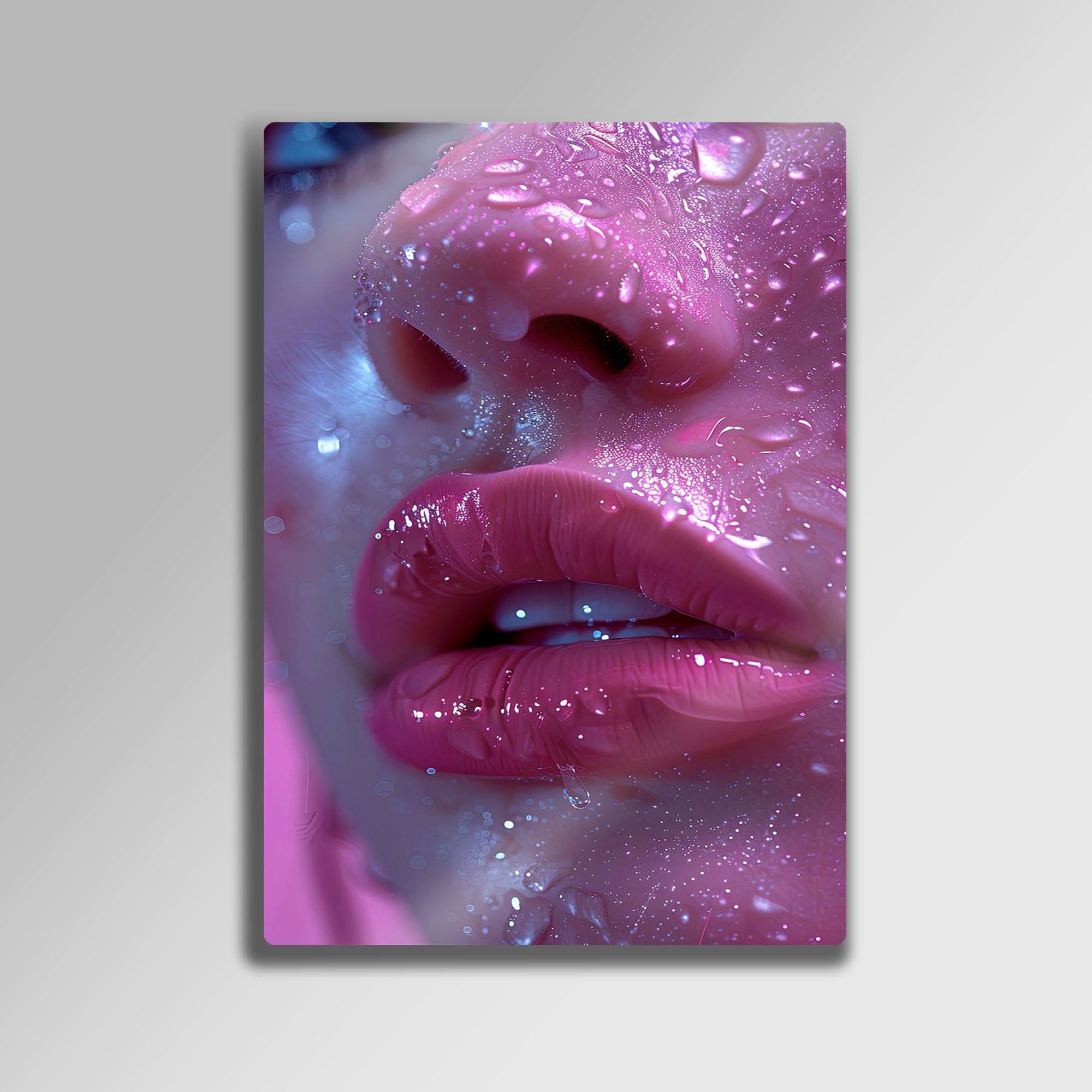 Pembe Işıltılı Dudaklar - Metal Tablo
