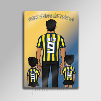 Sarı Lacivert Baba, Kız Çocuklar - Kişiselleştirilebilir Metal Tablo