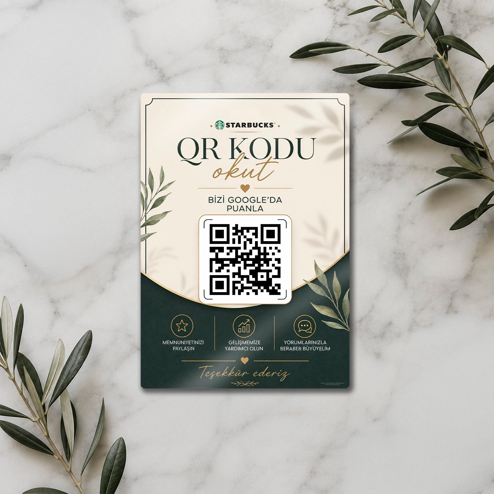 Kişiye Özel Metal Google Yorum QR Kod Levhası – Kafe Restoran İşletme Değerlendirme Tabelası