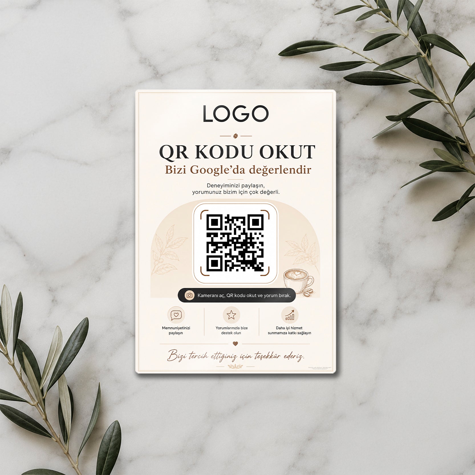 Metal Google Yorum QR Kod Levhası – Logolu İşletme Değerlendirme