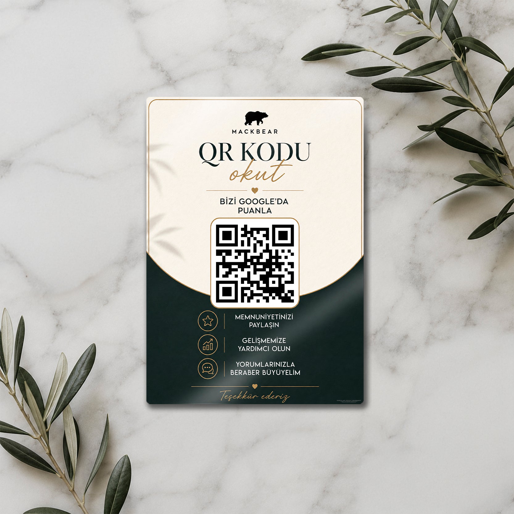 Google Yorum QR Kod Levhası – Açıklamalı İşletme Değerlendirme Levhası