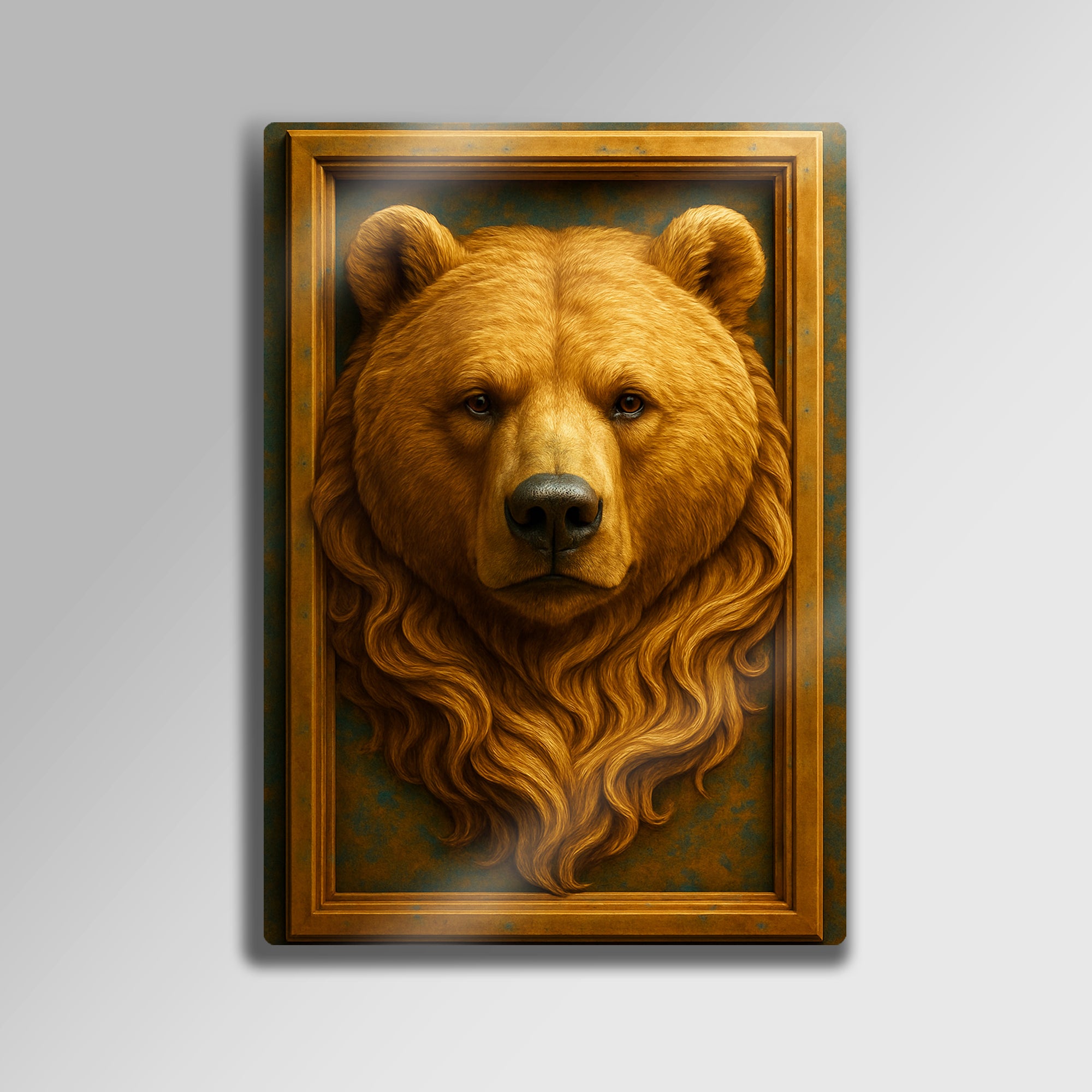 Ayı Başı 3D Kabartma - Metal Tablo