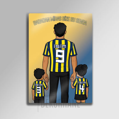 Sarı Lacivert Baba Oğul, Kız Çocuk - Kişiselleştirilebilir Metal Tablo