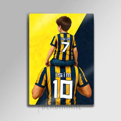 Sarı Lacivert, Baba Sarı Saç Erkek Çocuk - Kişiselleştirilebilir Metal Tablo