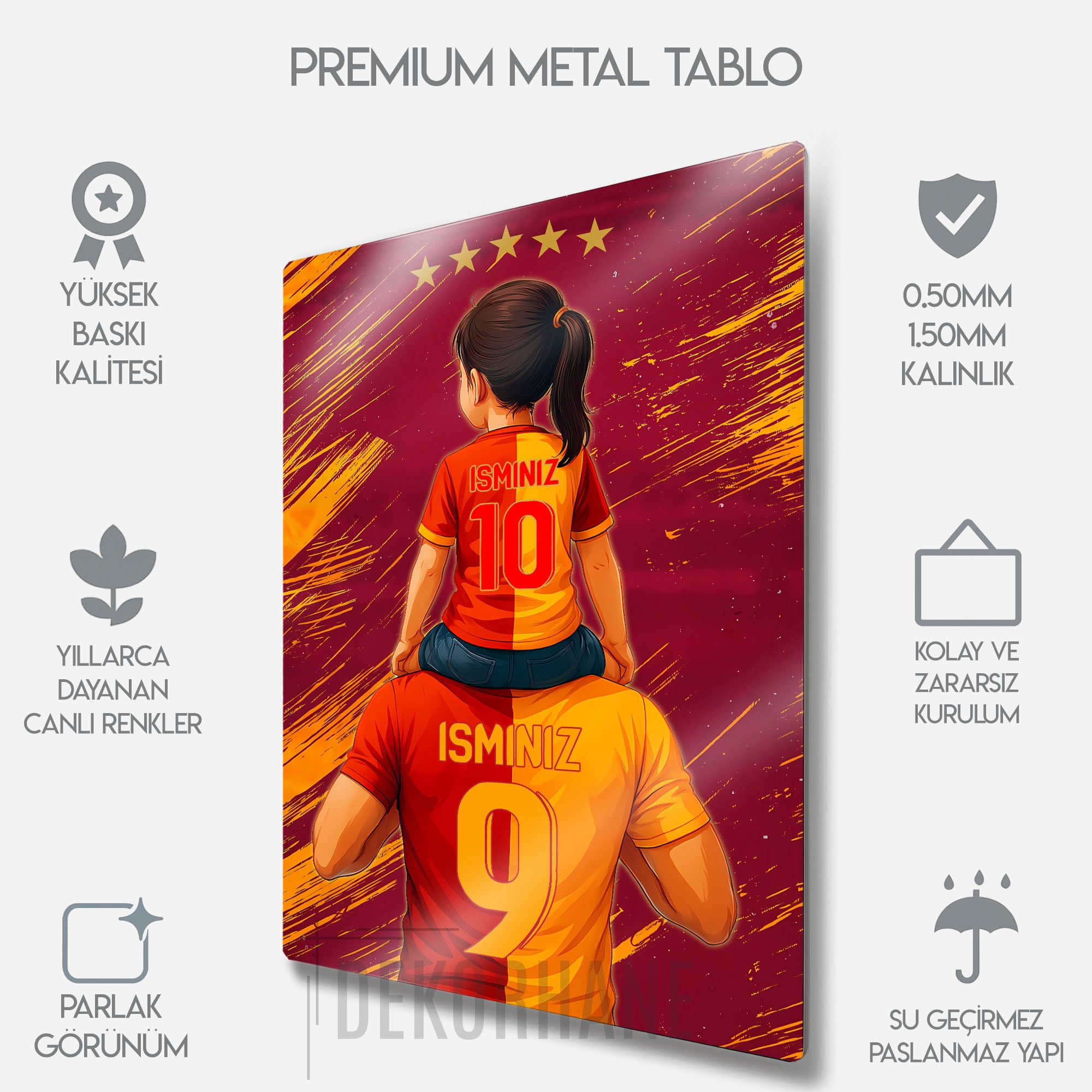 Sarı Kırmızı Baba Kız Çocuk - Kişiselleştirilebilir Metal Tablo