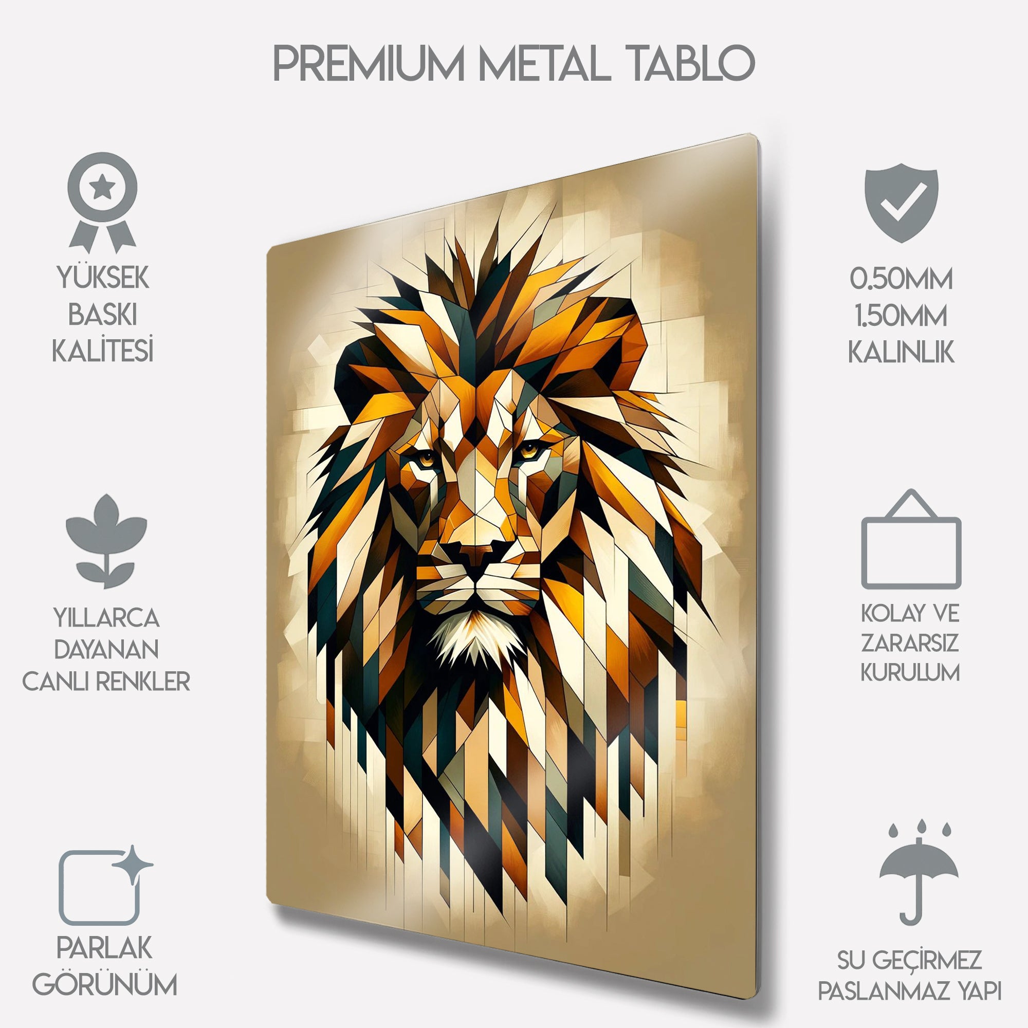 Geometrik Aslan Portresi - Metal Tablo
