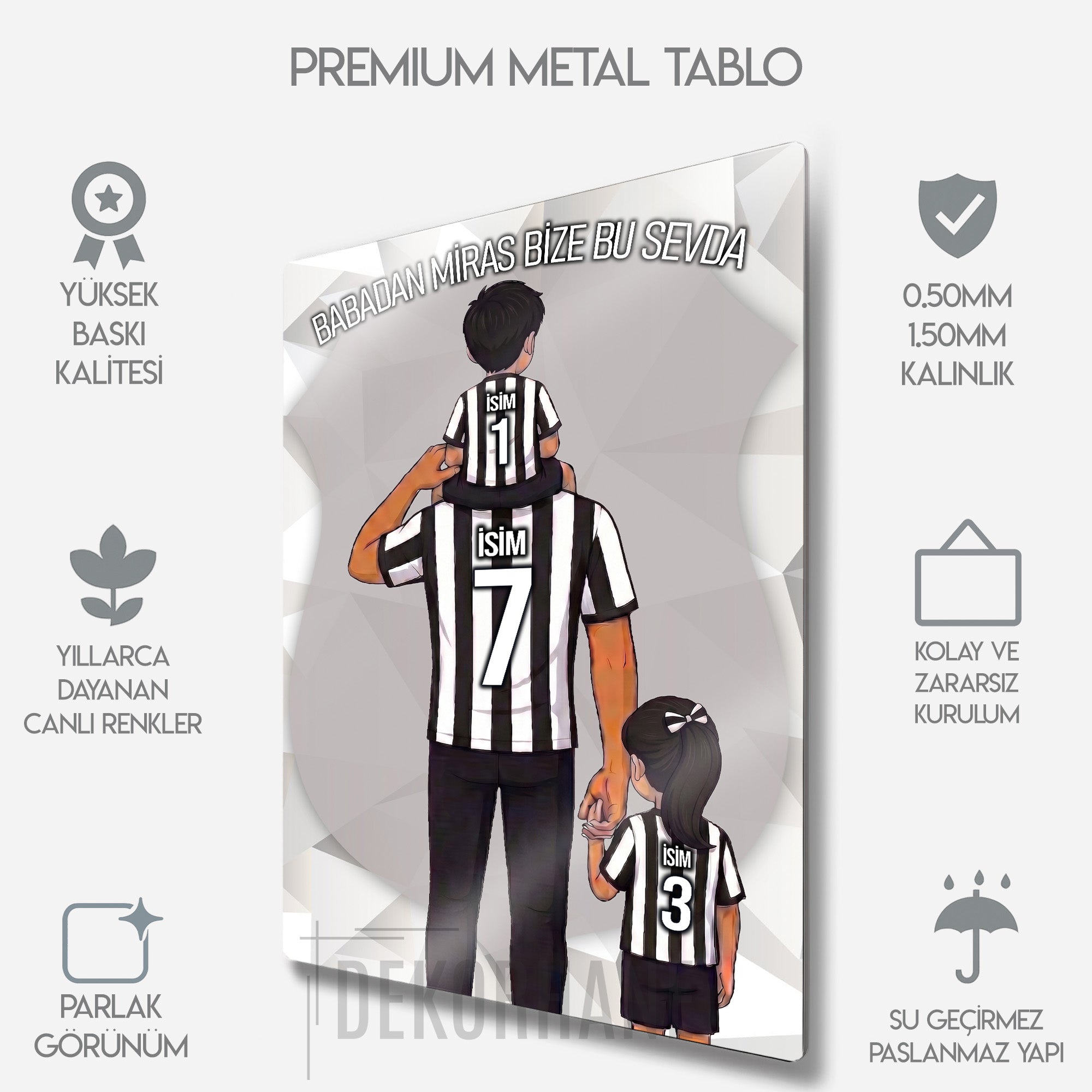 Siyah Beyaz Baba, Kız Erkek Çocuklar - Kişiselleştirilebilir Metal Tablo