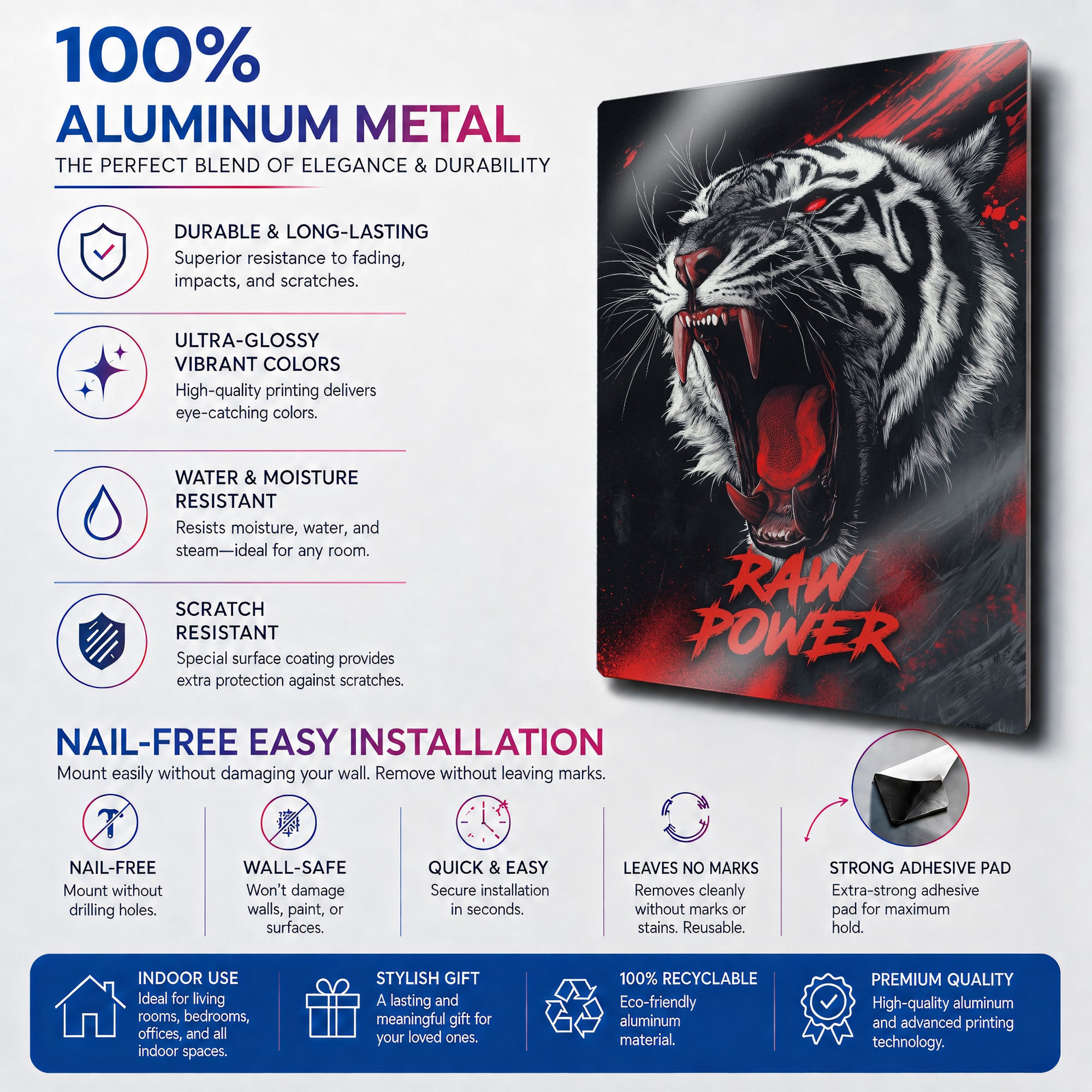 Beast Mode Kaplan 3 Parça Metal Tablo – Gaming Setup Duvar Dekoru