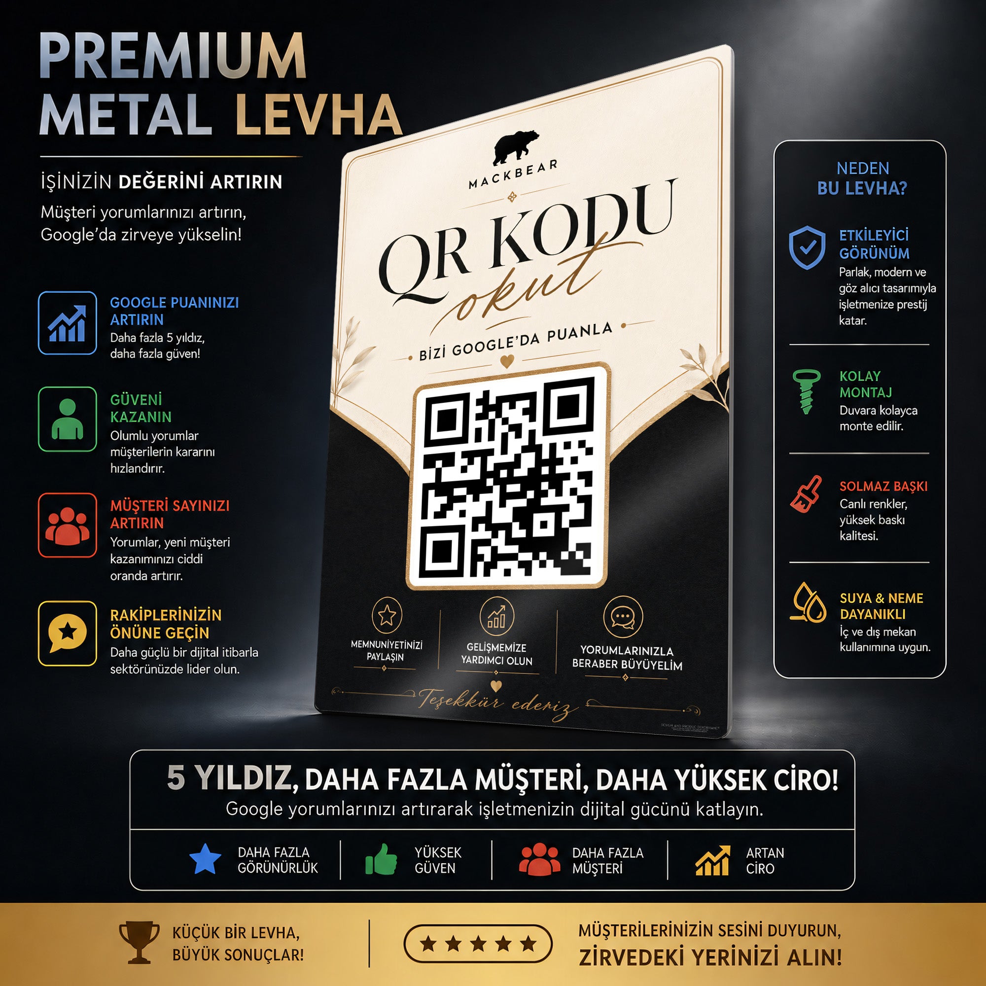 Metal Google Yorum QR Kod Levhası – Logolu İşletme Değerlendirme Stant
