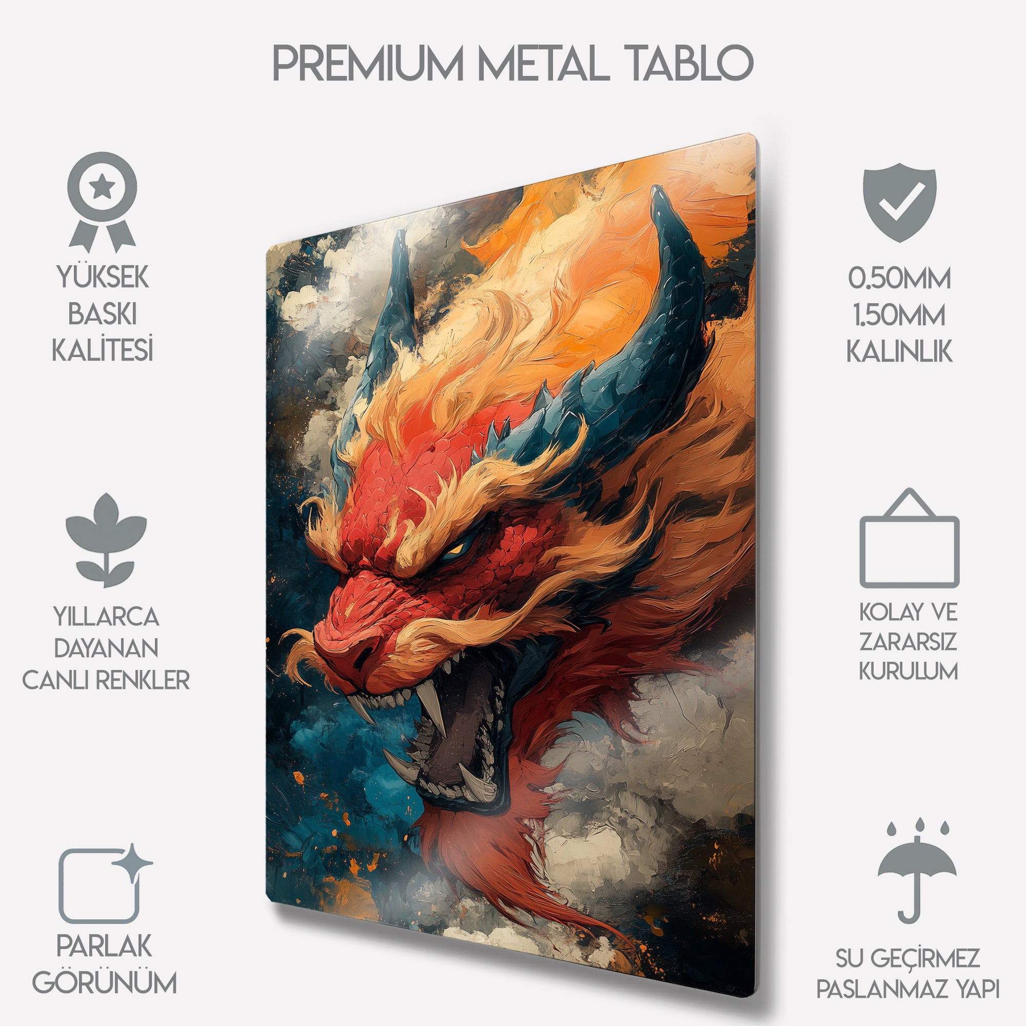 Ateşli Ejderha Sanat Tasarım - Metal Tablo
