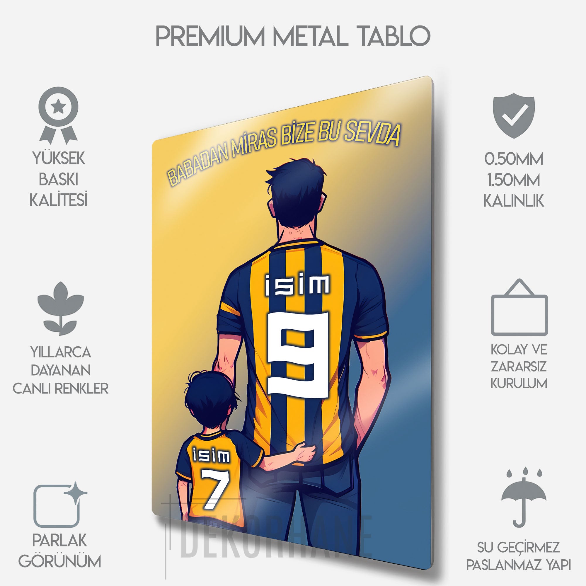 Sarı Lacivert Baba Oğul - Kişiselleştirilebilir Metal Tablo