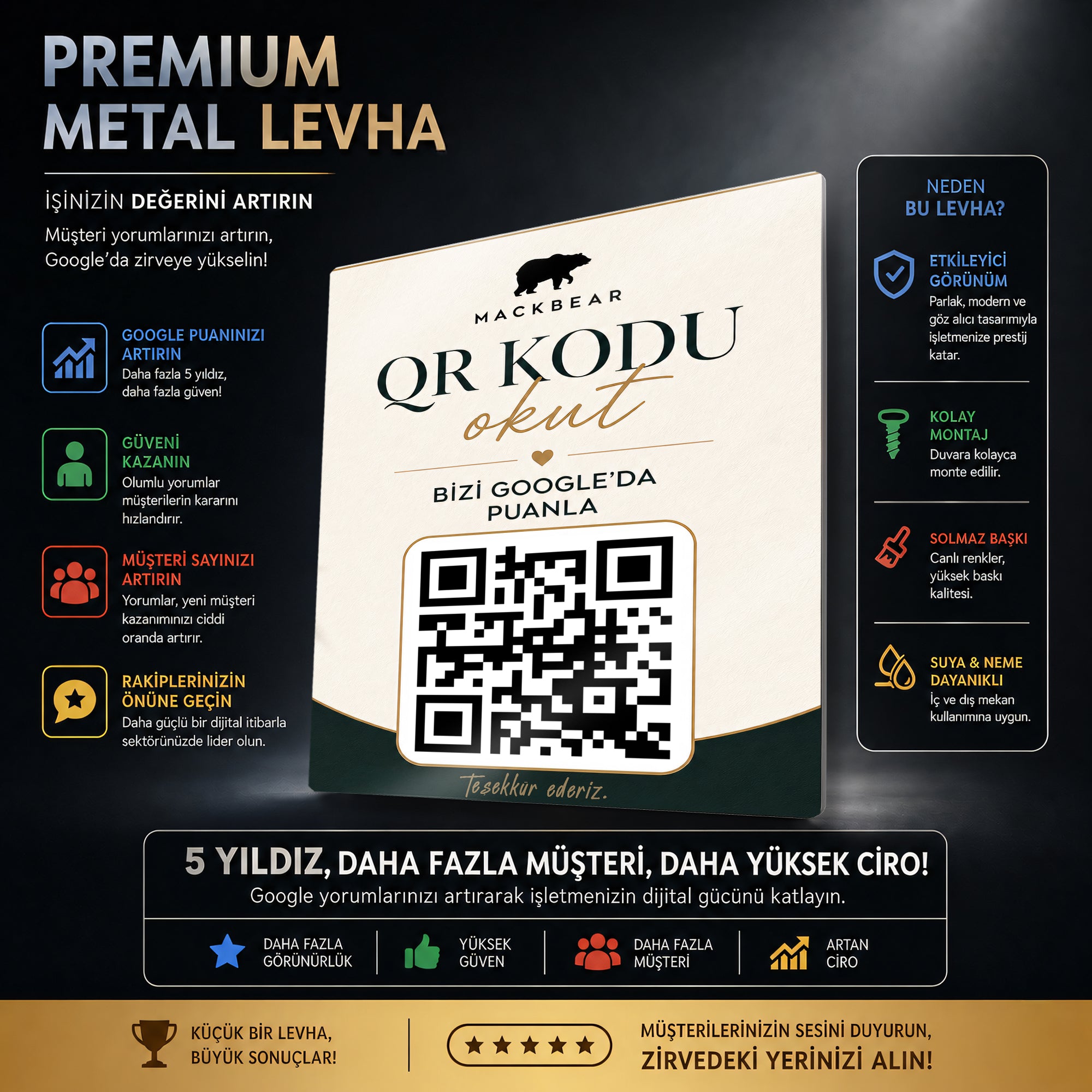 Google Yorum QR Kod Levhası – Kare İşletme Değerlendirme Levhası