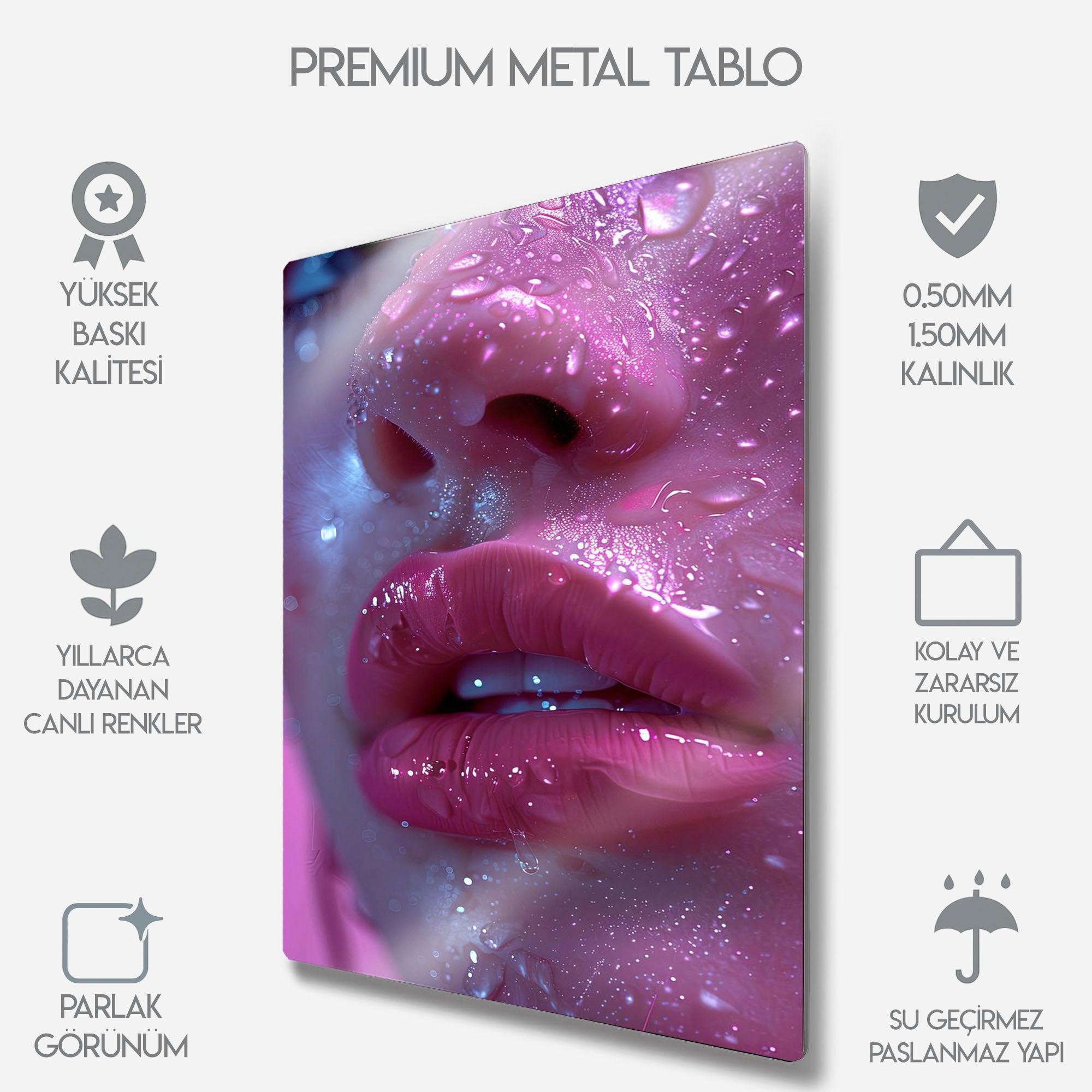 Pembe Işıltılı Dudaklar - Metal Tablo