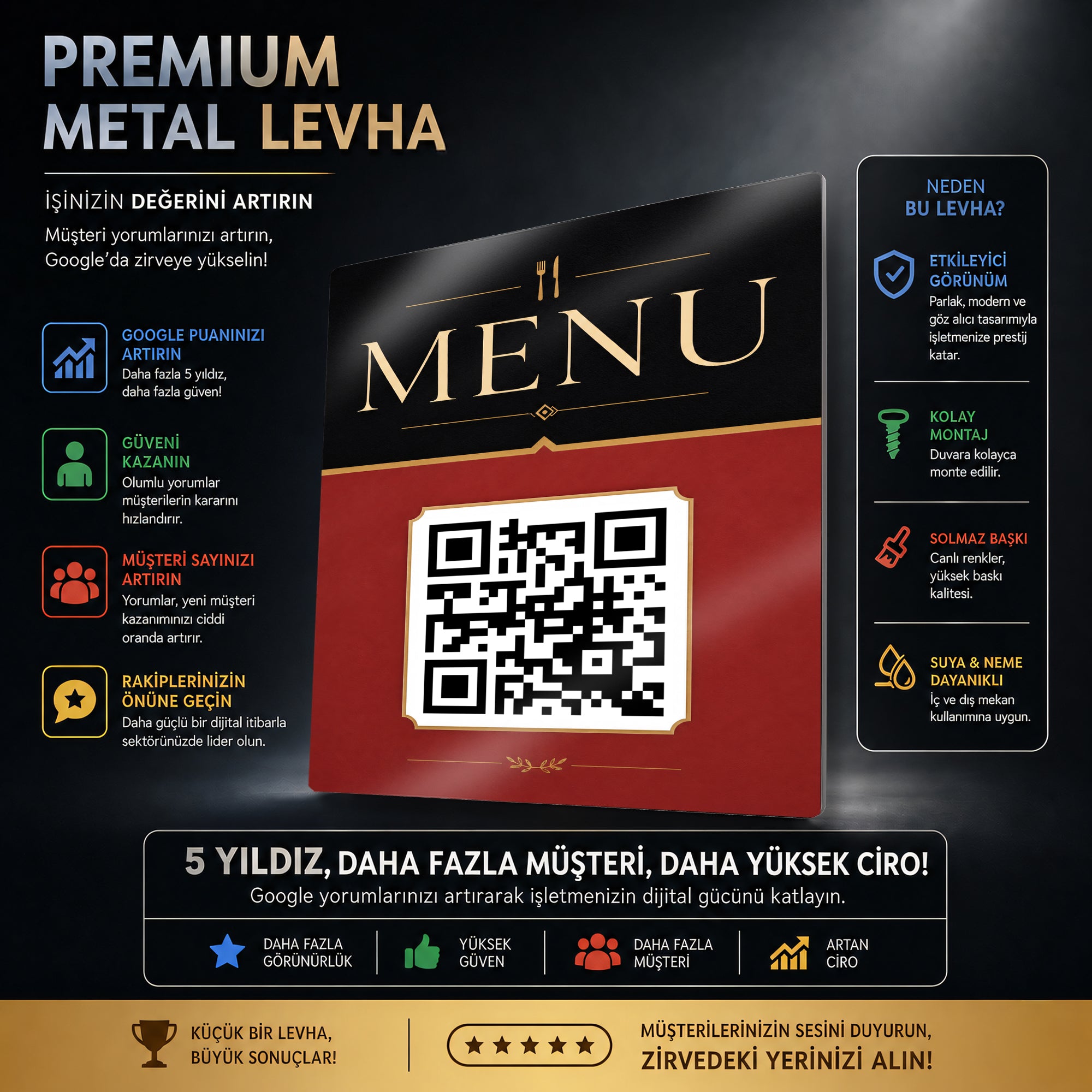 Metal QR Kodlu Menü Levhası – Kafe ve Restoran Kare Menu